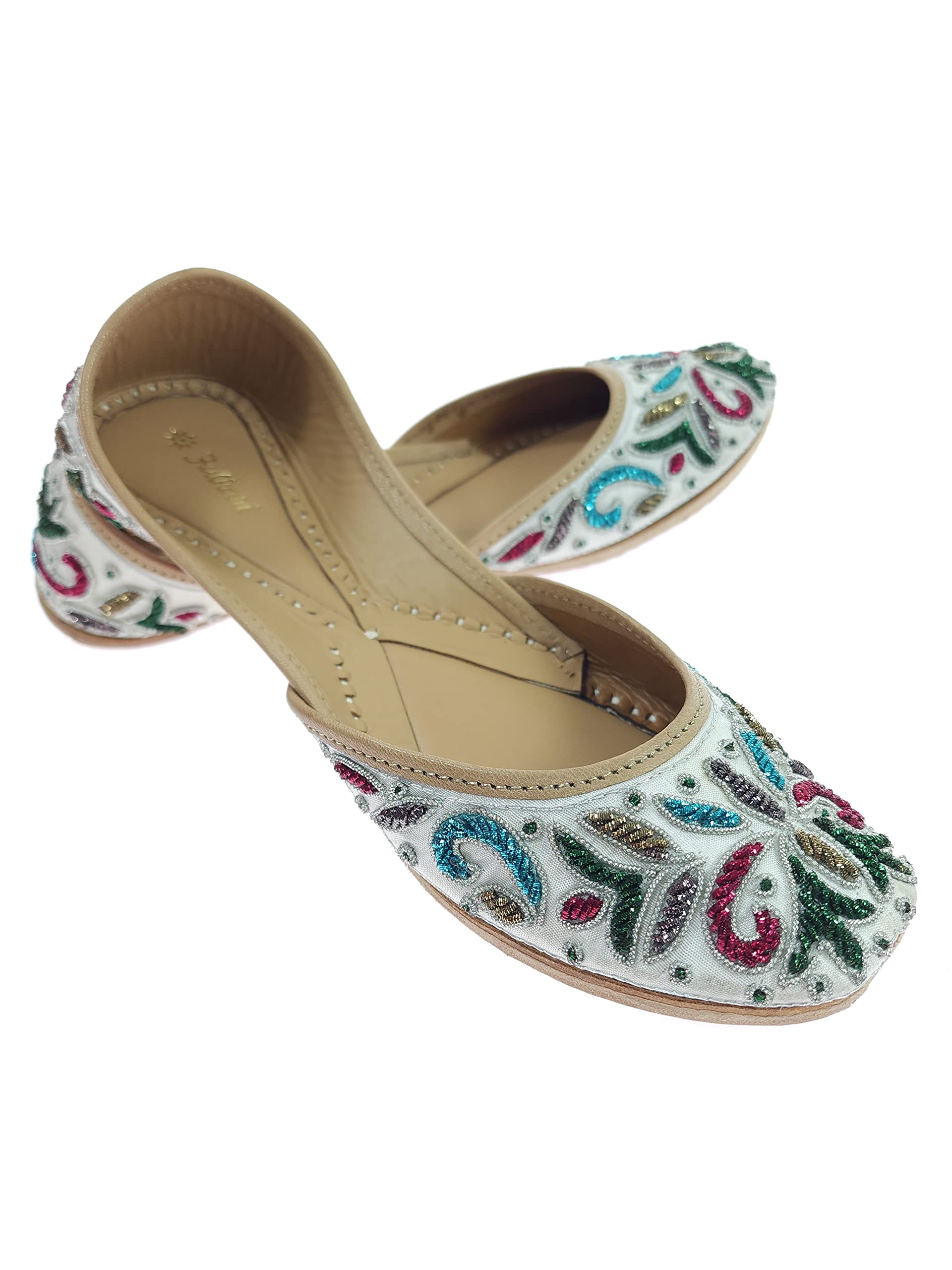 Women's Glory Genuine Soft Leather Embroidered Jutis | Bite and Pinch Free Jutti | Punjabi Formal Juttis | Girl's Wedding Flat Ladies Mojari | Formal Ethnic Juti |-image-44