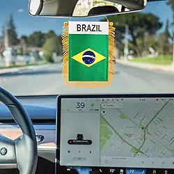 10 x 15 cm Bandeira para pendurar janela com franjas do Brasil - Mini bandeira e decoração de espelho retrovisor de carro - Franja e dupla face - Bandeira brasileira pendurada com ventosa