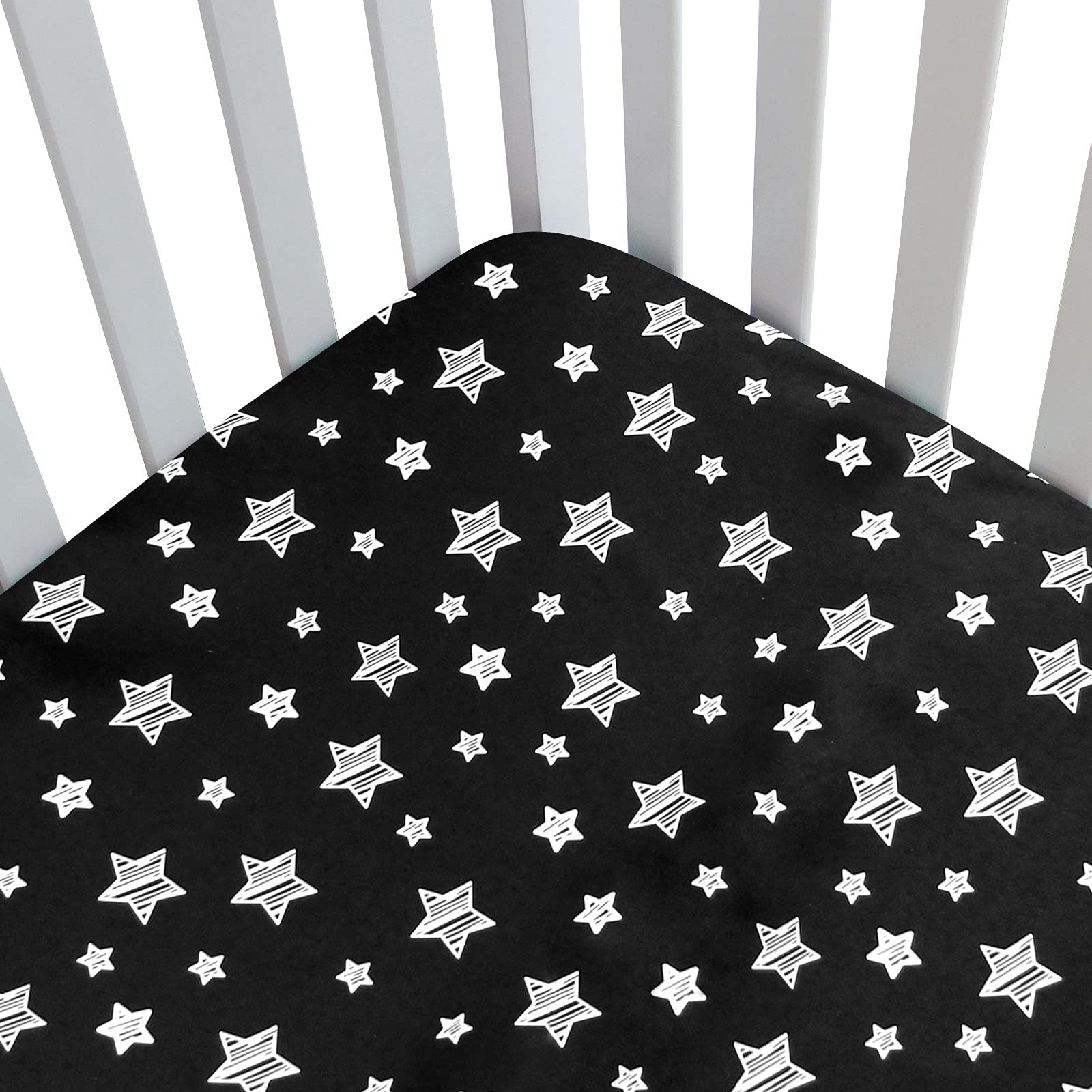 Moonsea Baby Crib Sheets, Crib Sheets for Boys Girls, Baby Crib Fitted Sheet Snug Fit for Crib Mattress, Silky Soft Microfiber 52'' x 28'' Crib Sheet Fits Standard Size Crib, Black Star