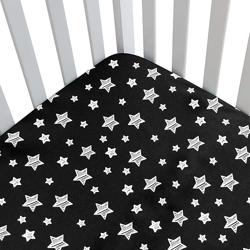Black Star - Sábana de cuna para bebé, microfibra suave y sedosa, sábana bajera ajustable de 52 x 28 pulgadas para colchón de cuna de tamaño