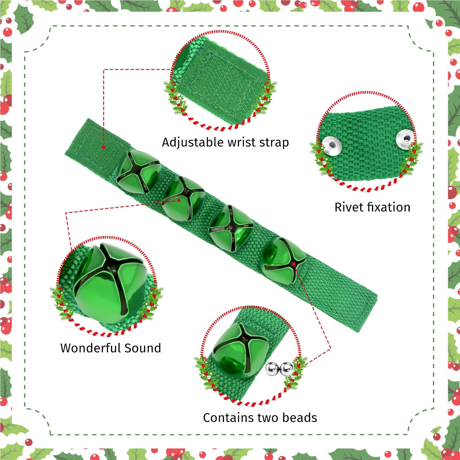 24 Pezzi Braccialetti Regolabili da Polso con Campanelle Jingle Strumenti Musicali a Percussione per Bambini Natale Generatori di Rumore Gadget per Feste (Rosso Verde)