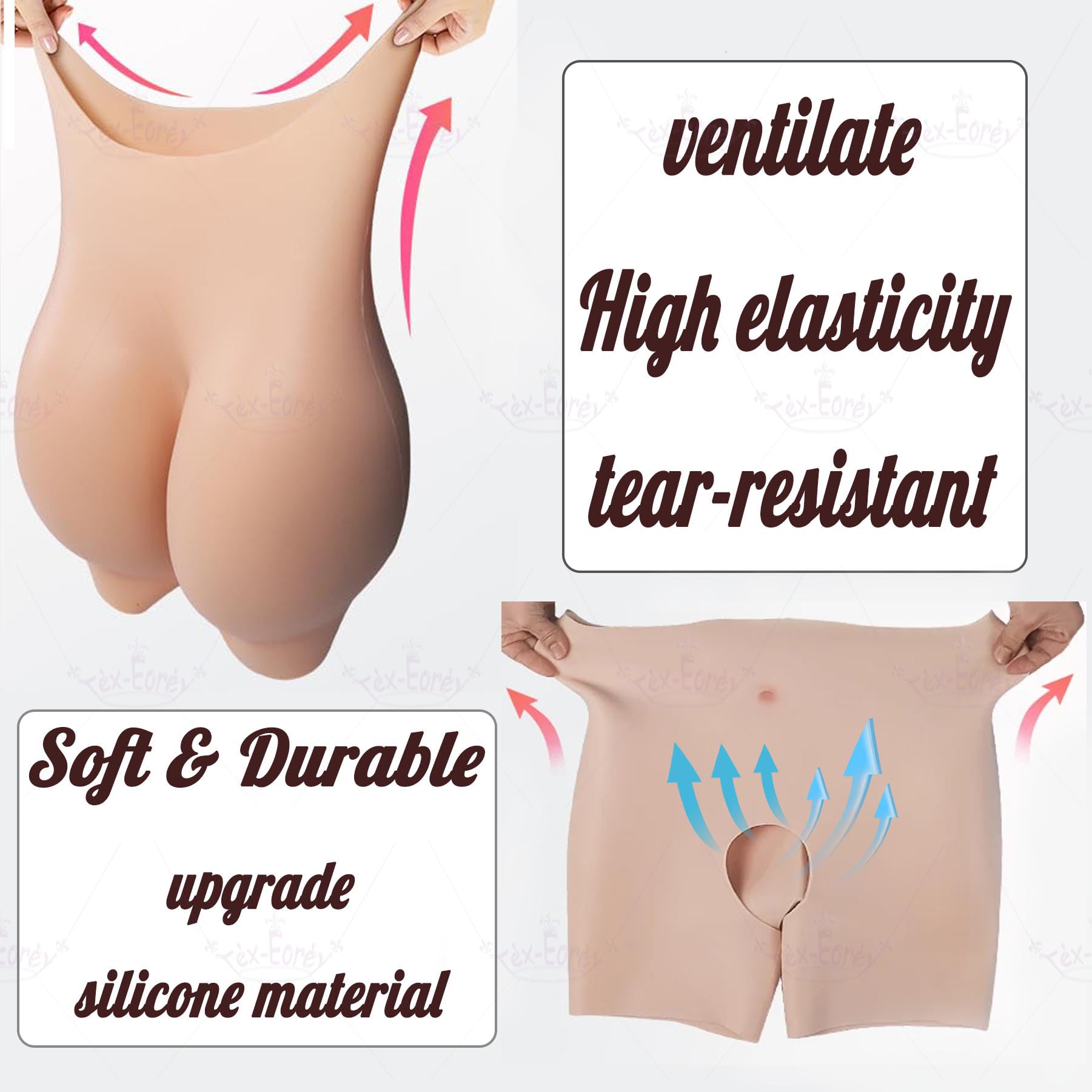 Tex-Eorey Pantalon en Silicone pour Faux Fessier Culotte De Fesses Rembourrée sous-vêtements D'amélioration des Hanches pour Femmes Drag Queen Cosplay,Marron,One Size