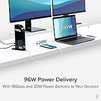 Vista 4 de Plugable Estación de acoplamiento USB C 13 en 1, monitor triple 4K con entrega de energía de 100 W Base USB C para Windows, Mac, ChromeOS