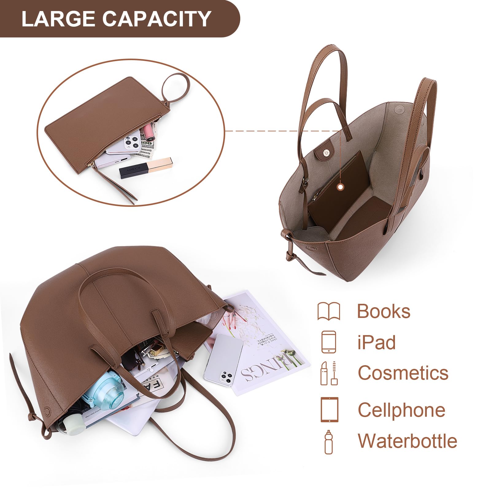Juoxeepy - Bolso tipo bolsa de piel sintética para mujer, bolso de trabajo de tendencia para otoño, bolso de hombro con cierre magnético