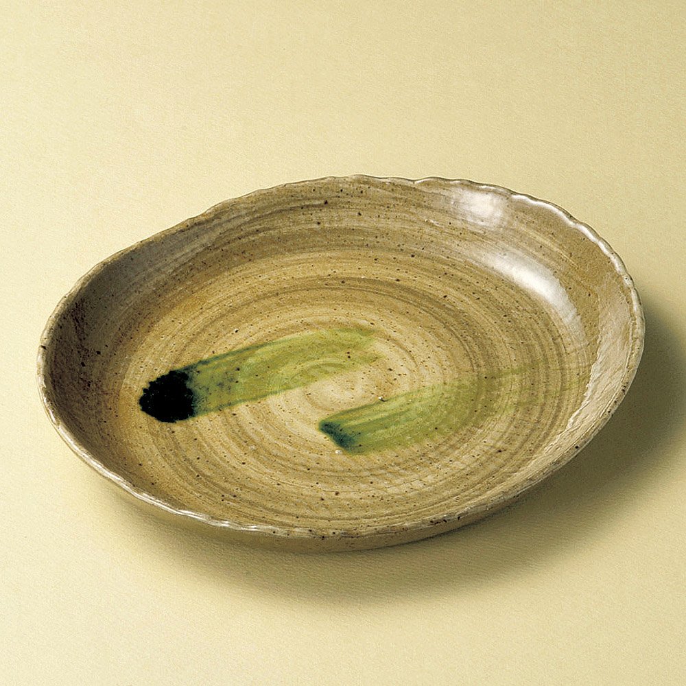 Amazon.co.jp: 黄瀬戸オリベちぎり大皿 [25 x 21.7 x 3cm 595g] 【丸皿 