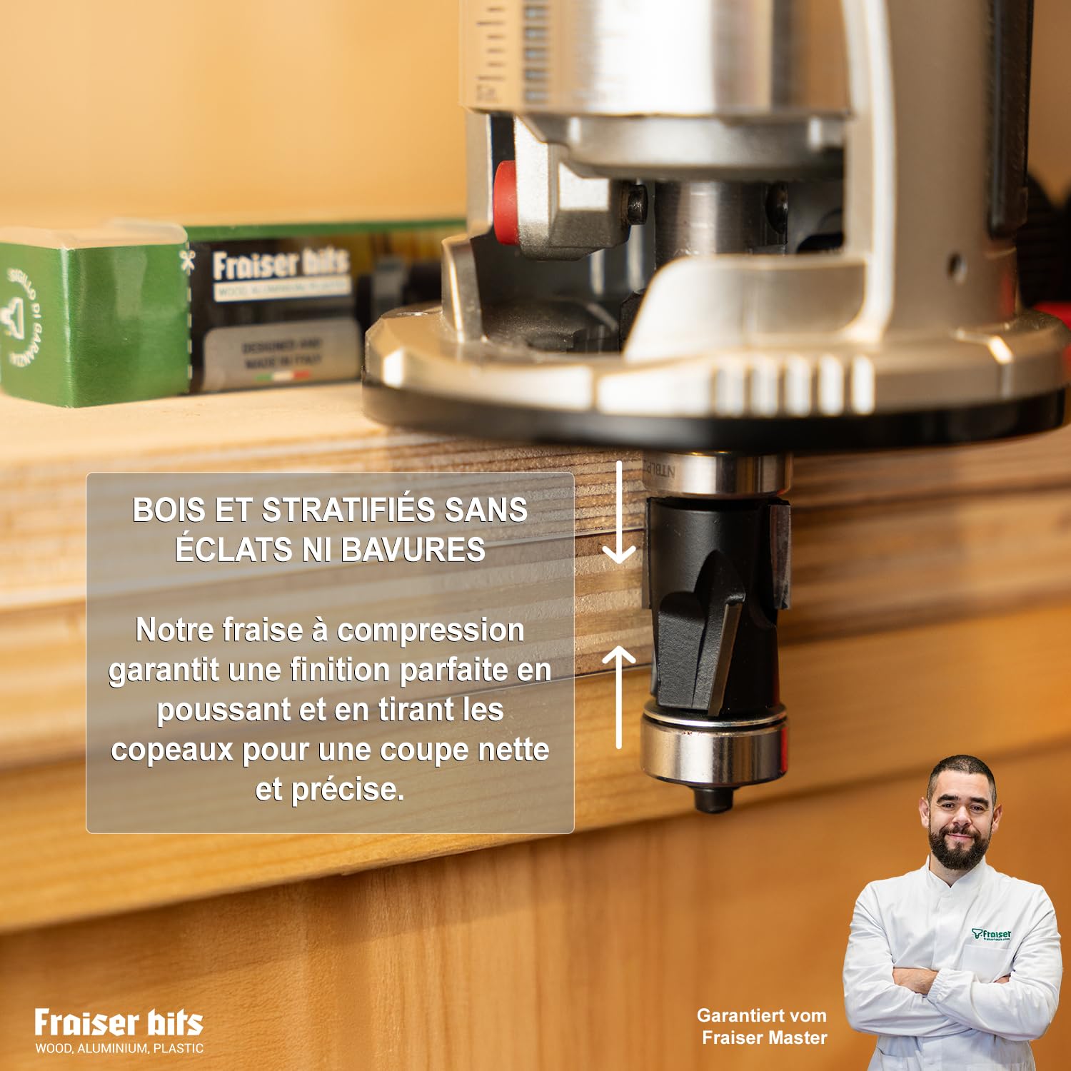 Fraiser® Fraise à affleurer avec support supérieur de 8 mm pour bois, bords dérivés et stratifiés pour défonceuse manuelle et table de défonceuse up & downcut (L : 86-H : 24,8-S:8-)