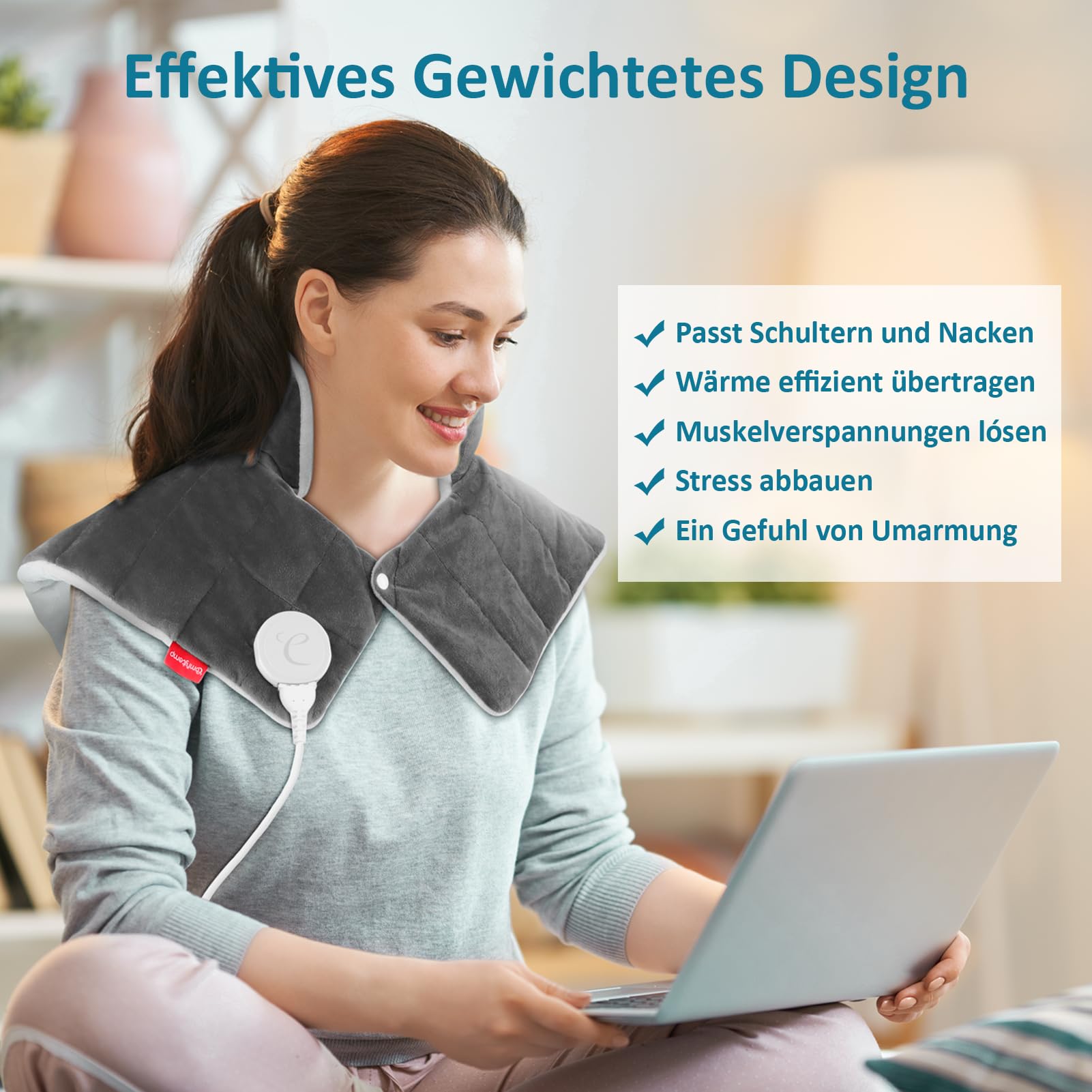 Comfytemp Voll gewichtetes Heizkissen für Nacken Schulter mit 9 Wärmestufen 0,5-9h Abschaltautomatik, 1 kg Nackenwärmer Schulterwärmer Elektrisches Wärmekissen Geschenke für Mütter, Frauen, Mama, Papa