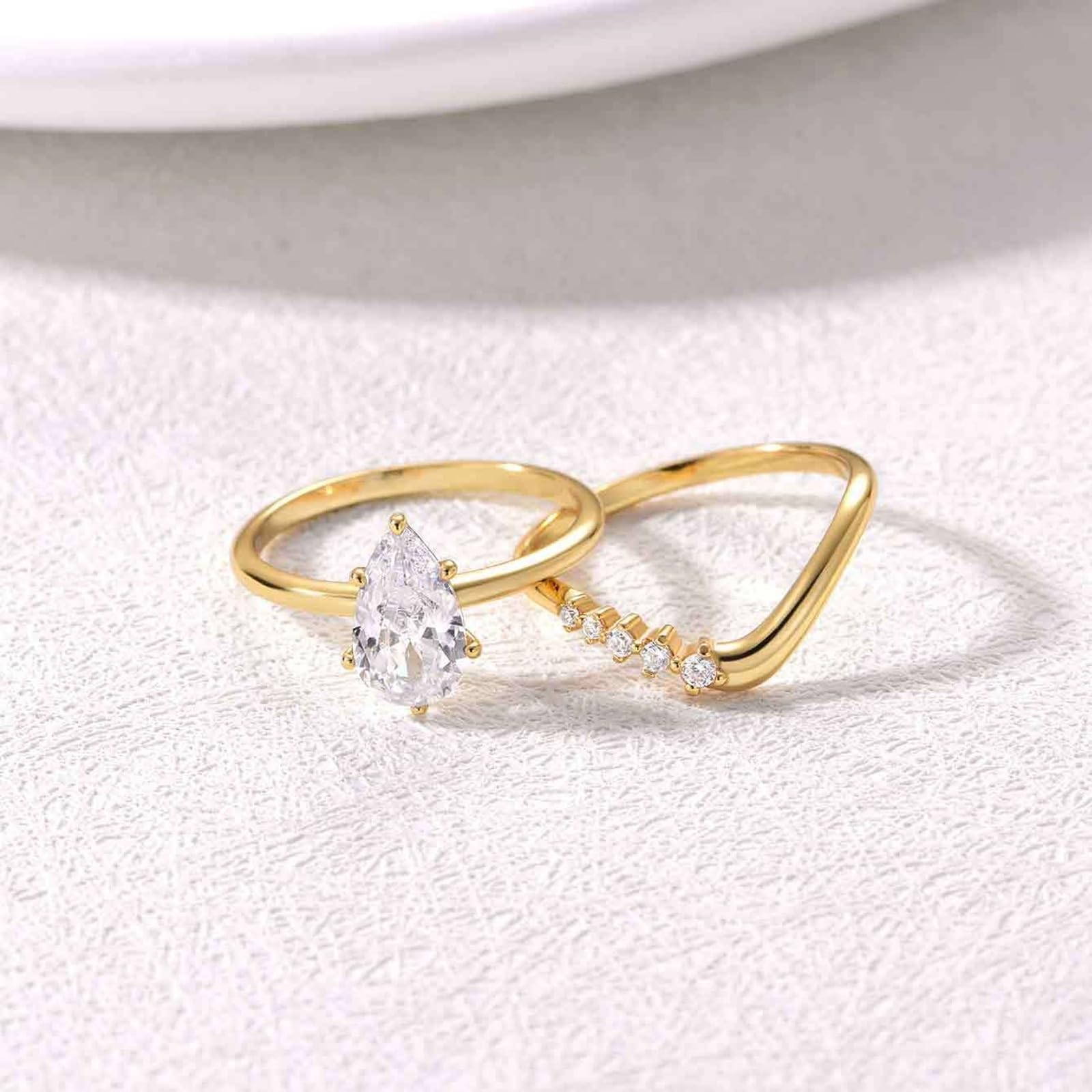 Alianzas de boda, de oro auténtico, apilables, con moissanite, 1,5 ct, oro blanco, 2 unidades