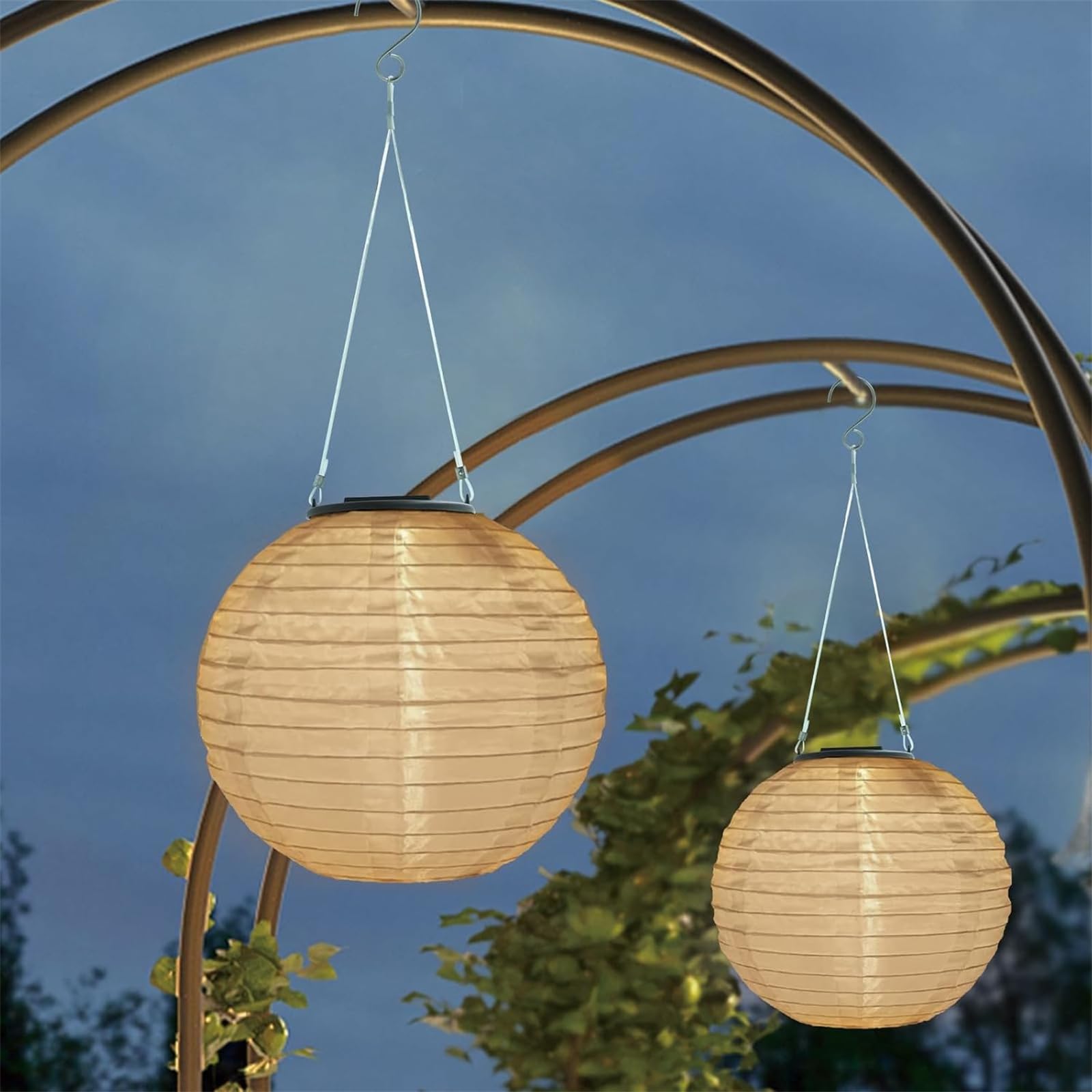 Solarlampions Außen 4er-Set Solar Lampions Außen Wetterfest – Nylon, IP55, Warmweißes LED-Licht, 20 Cm, 8-12h Leuchtdauer, Mit Haken – Für Garten, Terrasse, Hochzeit & Partys