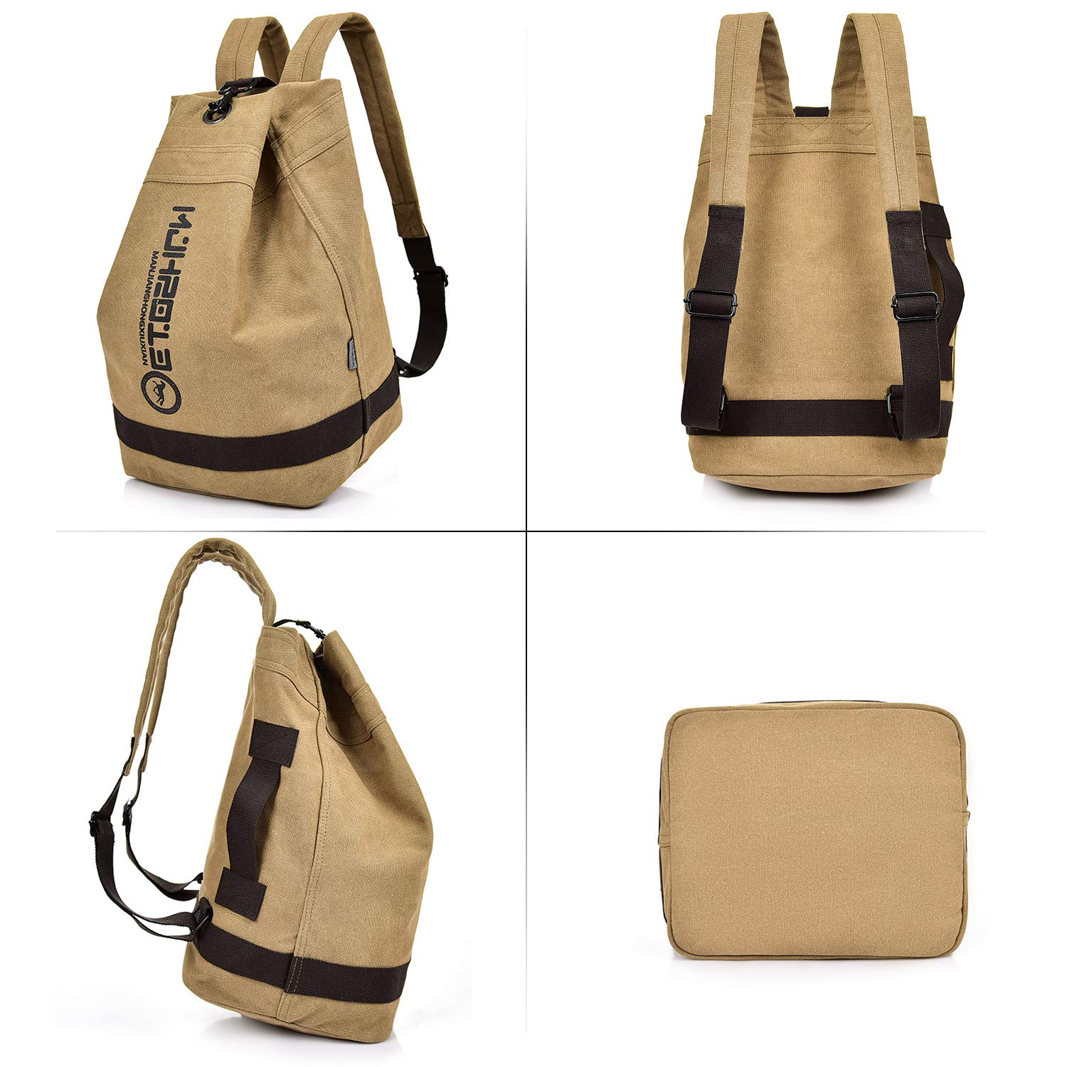 FANDARE Retro Zaini Tela Zainetto porta PC Cartelle Zaino Scuola Adolescente Borsa da scuola Borse a Zaino Zainetti Daypacks per Uomo Donna All'aperto Viaggio Escursionismo Camping Cachi