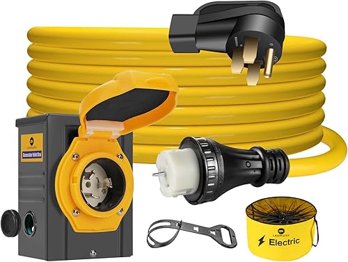 LAZMUMI Cable de alimentación para generador de 50 amperios y 25 pies y caja de entrada de alimentación, kit combinado impermeable, 125V250V 50A