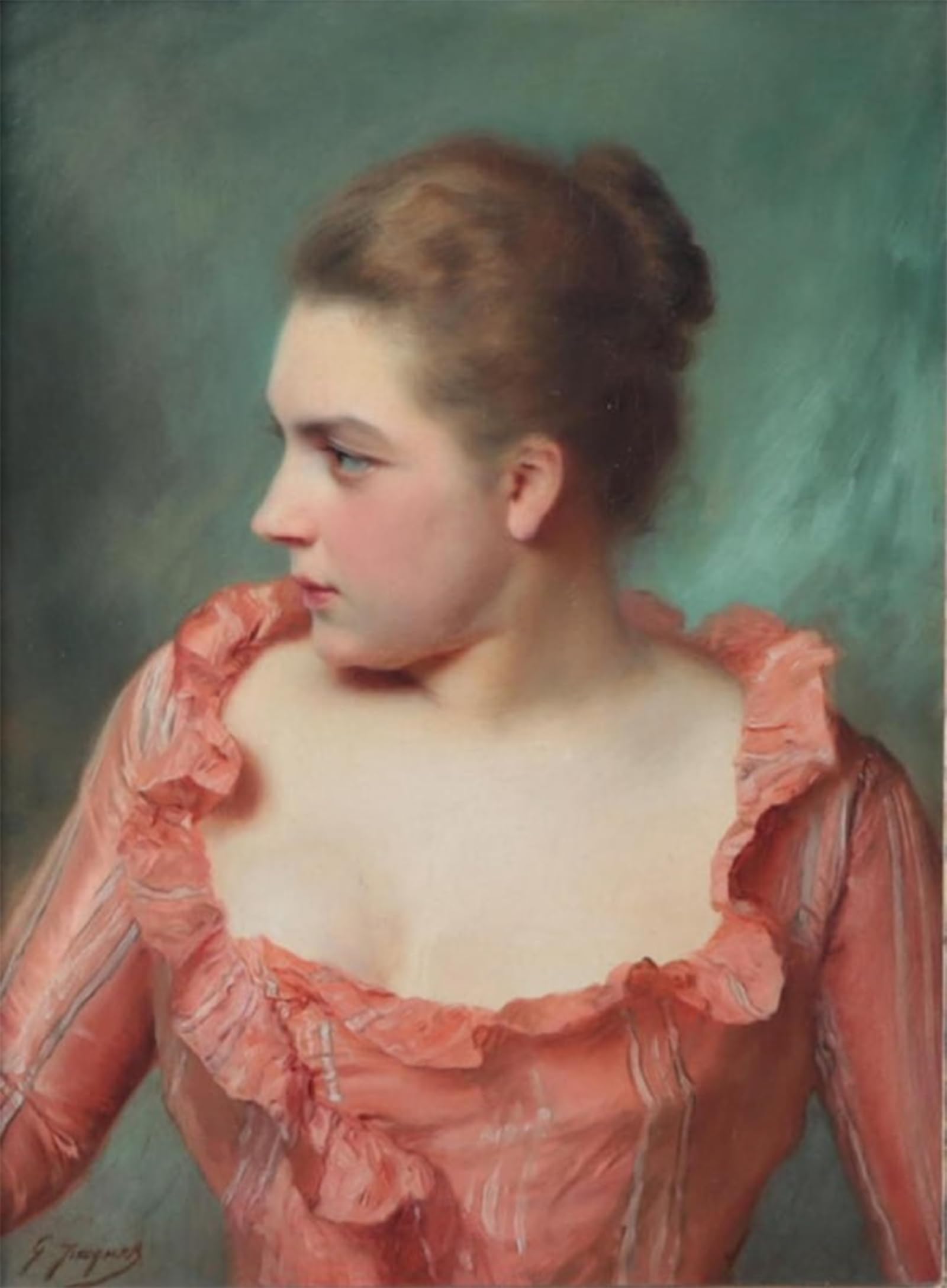SERENDIPITP Aesthetic Poster Photo Wall Print Retro Picture Portrait of a Lady in a Pink Dress by Gustave Jean Jacquet Modern Wall Artwork for Home Decor 60x90cm