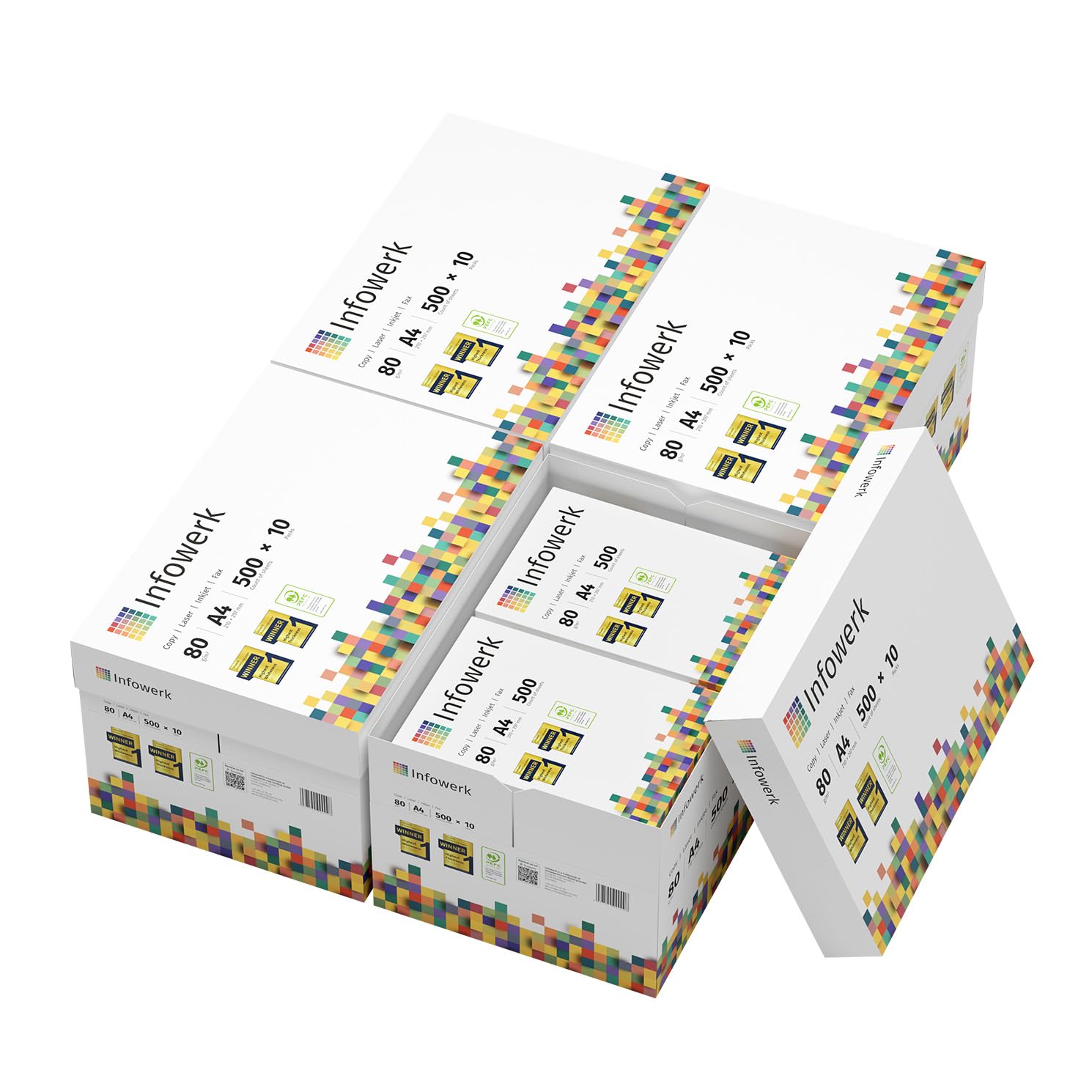 Infowerk Printer Paper Copier Paper 20000 Sheets 40 x 500 A4 80g Premium Brilliant White CIE 160 Test Winner PEFC Environmental Certificate