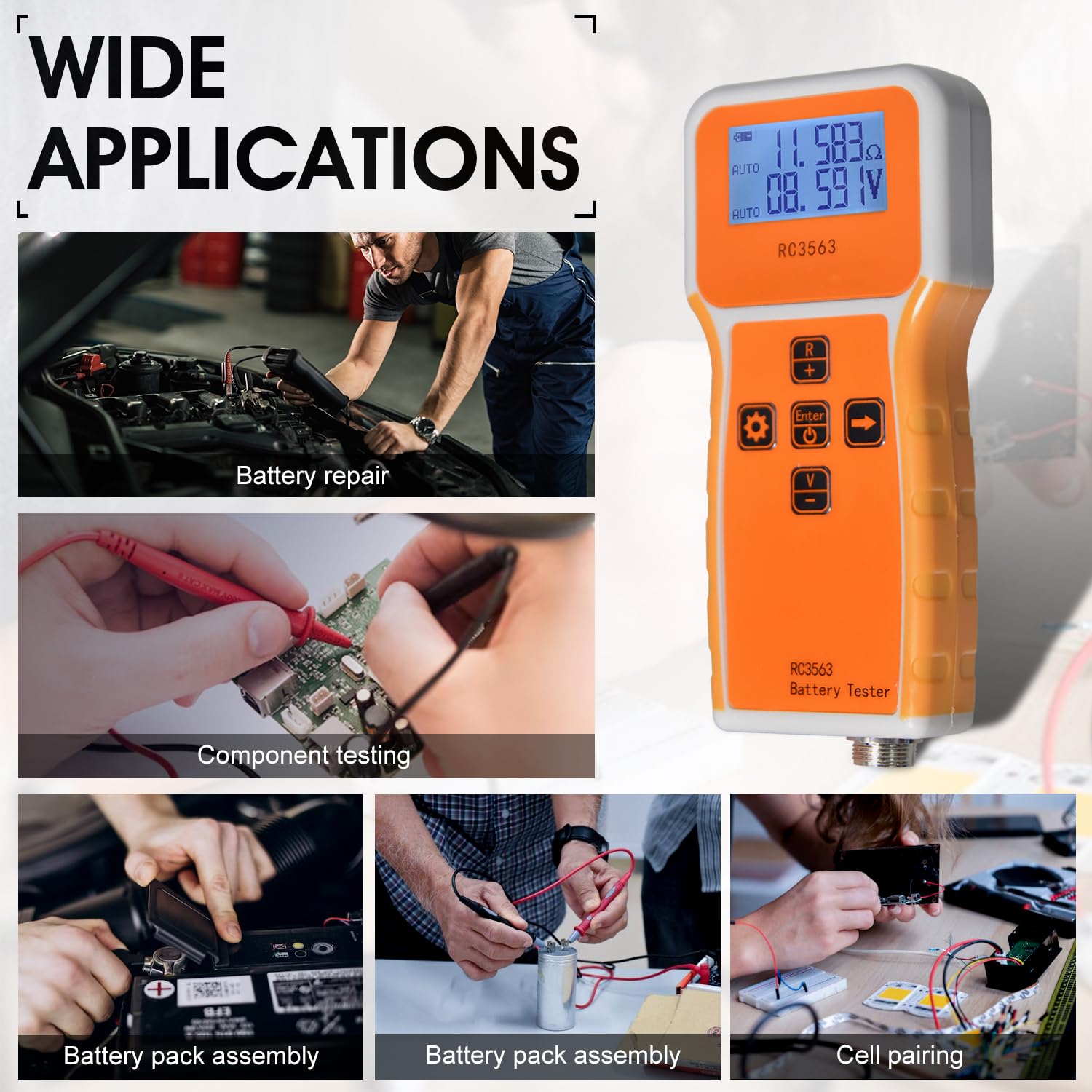 Batterie-Innenwiderstandstester, Spannungs-Widerstandsmessgerät 1uΩ~200Ω 0~±100VDC Bereich Tragbarer Spannungs-Widerstands-Prüfer mit Sonde, Batterie-Analysator für Blei-Säure, Ni-CD, Li-Fe RC3563