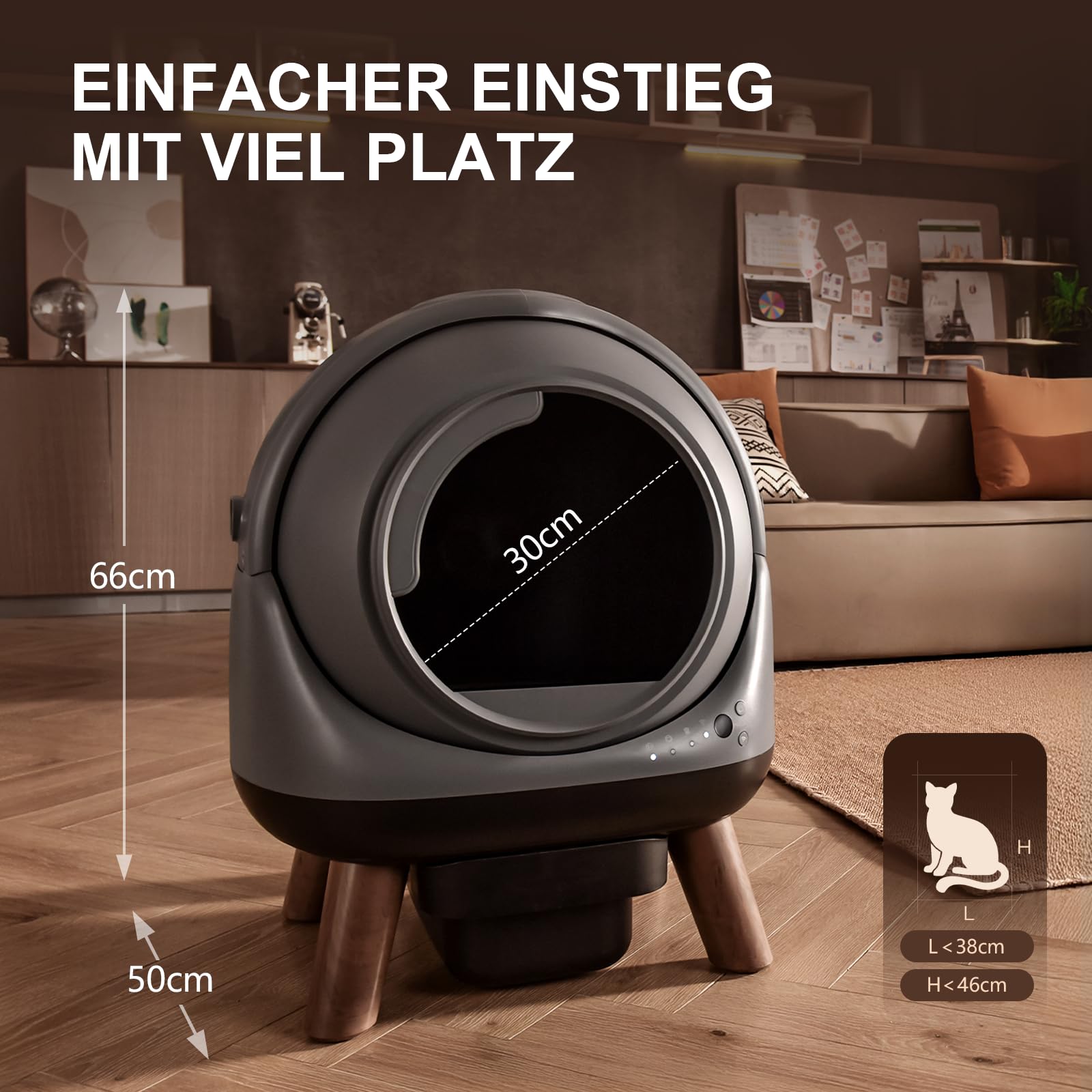 ELS PET Extragroße Selbstreinigende Katzentoilette mit Sicherheitsarm & App