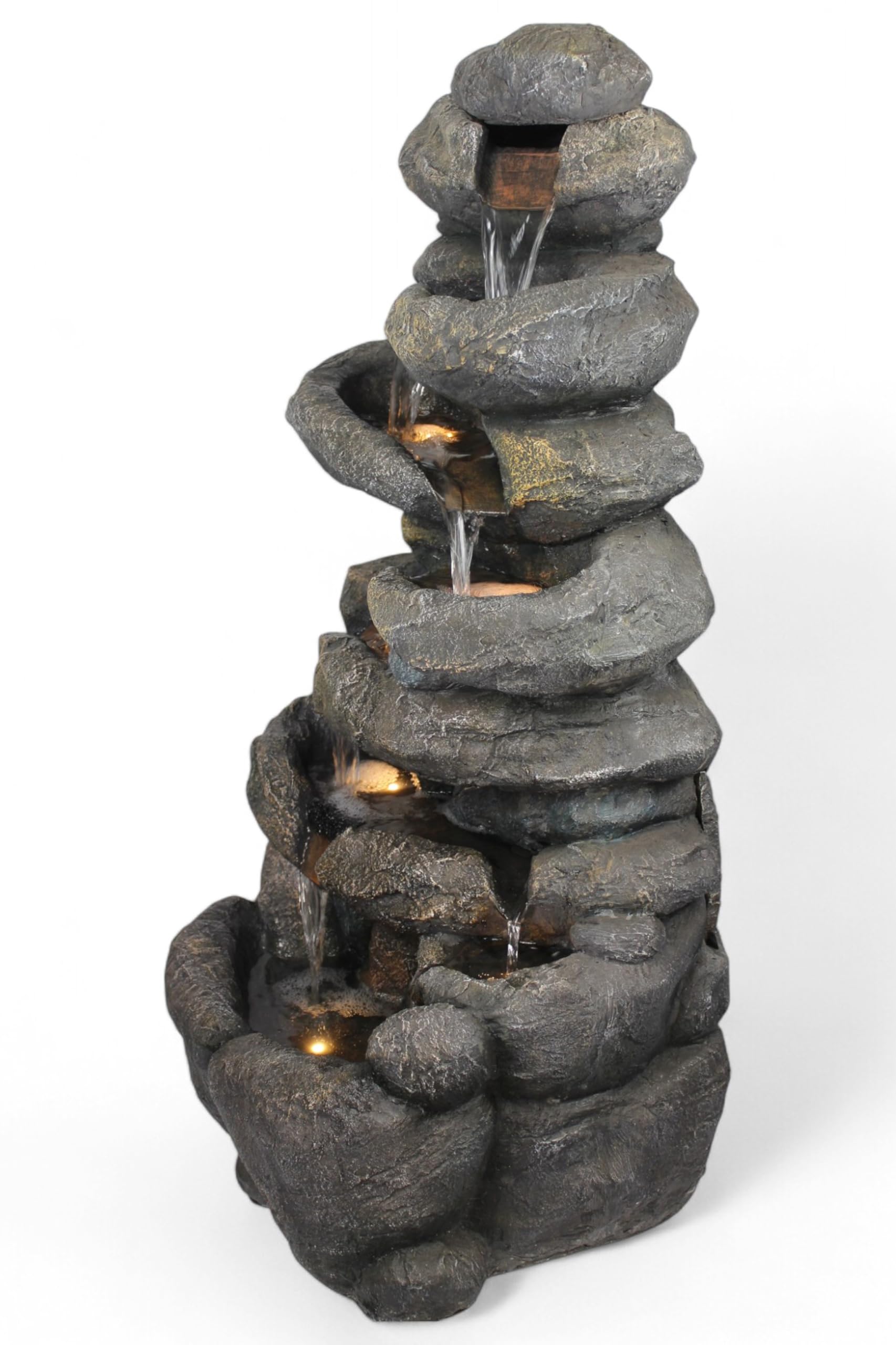 Grande Fontaine de Jardin BK902 avec éclairage LED Fontaine Cascade en Pierre Grande décoration de Jardin Aspect Pierre 100 cm