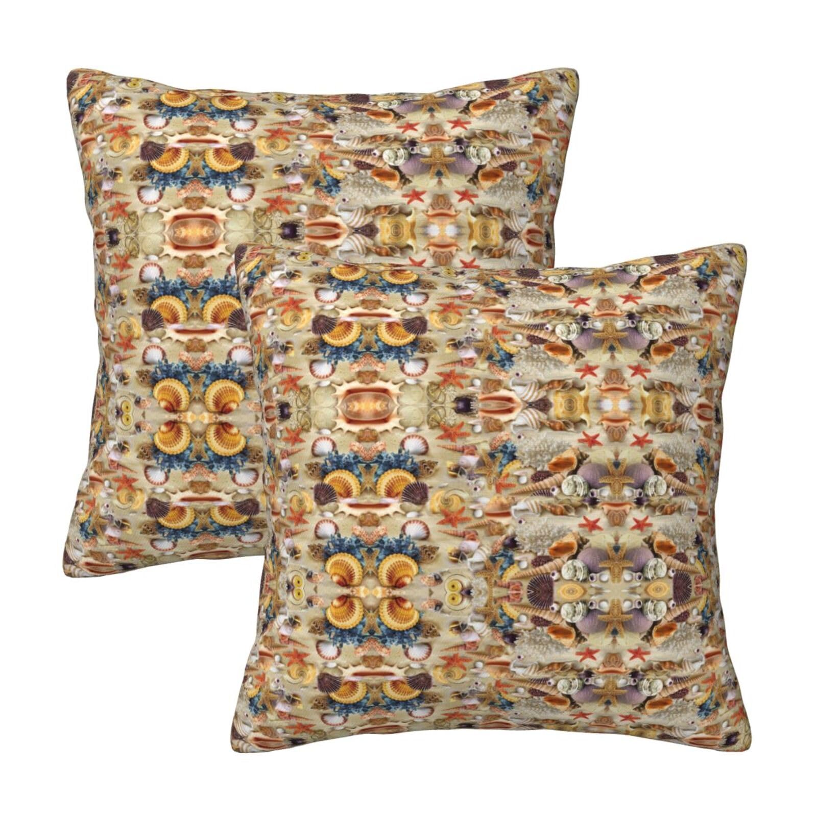 Kfjghhl Starfish Seashell Sandy Beach Theme Throw Pillow Covers Decorative Farmhouse Couch Pillow Case 4 Sizes Square Cushion Pillcase