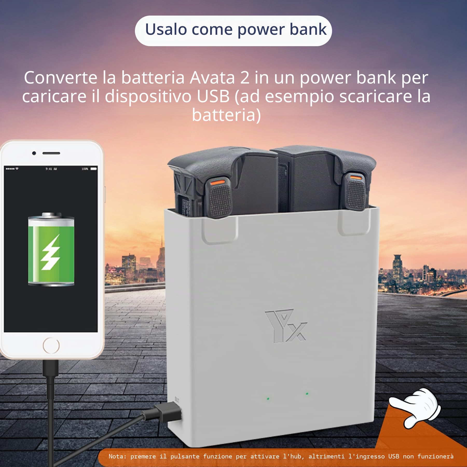 Hub caricabatterie bidirezionale con carica di archiviazione per drone DJI Avata 2, ricarica doppia batteria in sequenza, accessori di ricarica