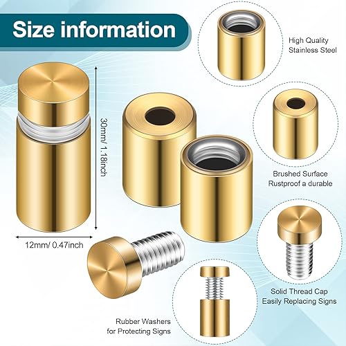 Miniatura 3 de Ferraycle 8 juegos de tornillos de separación de acero inoxidable para publicidad, montaje de metal para colgar marcos de fotos acrílicos (0.47 x