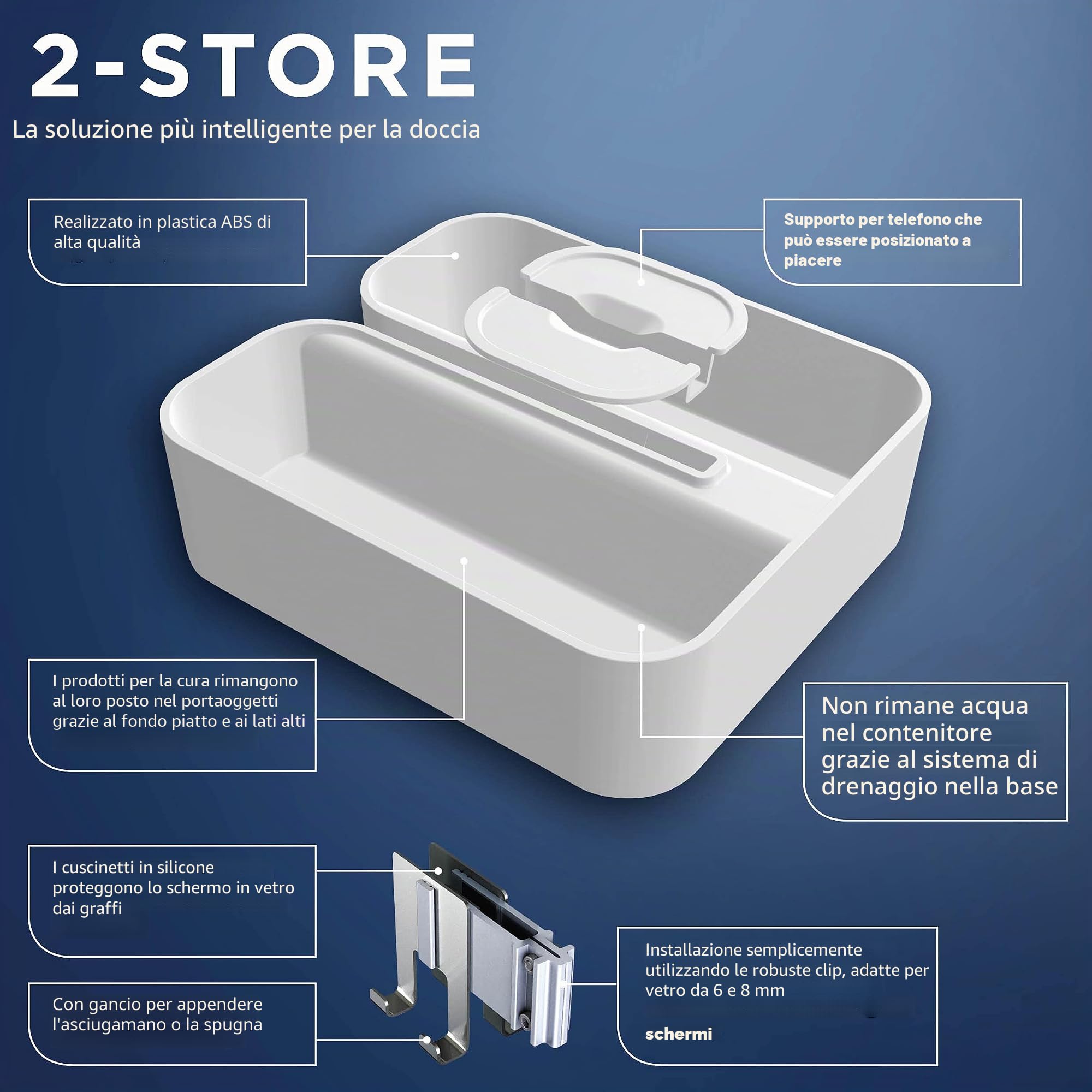 TIGER 2-Store, Contenitore per doccia, Cestello Doccia Agganciabile, Bianco