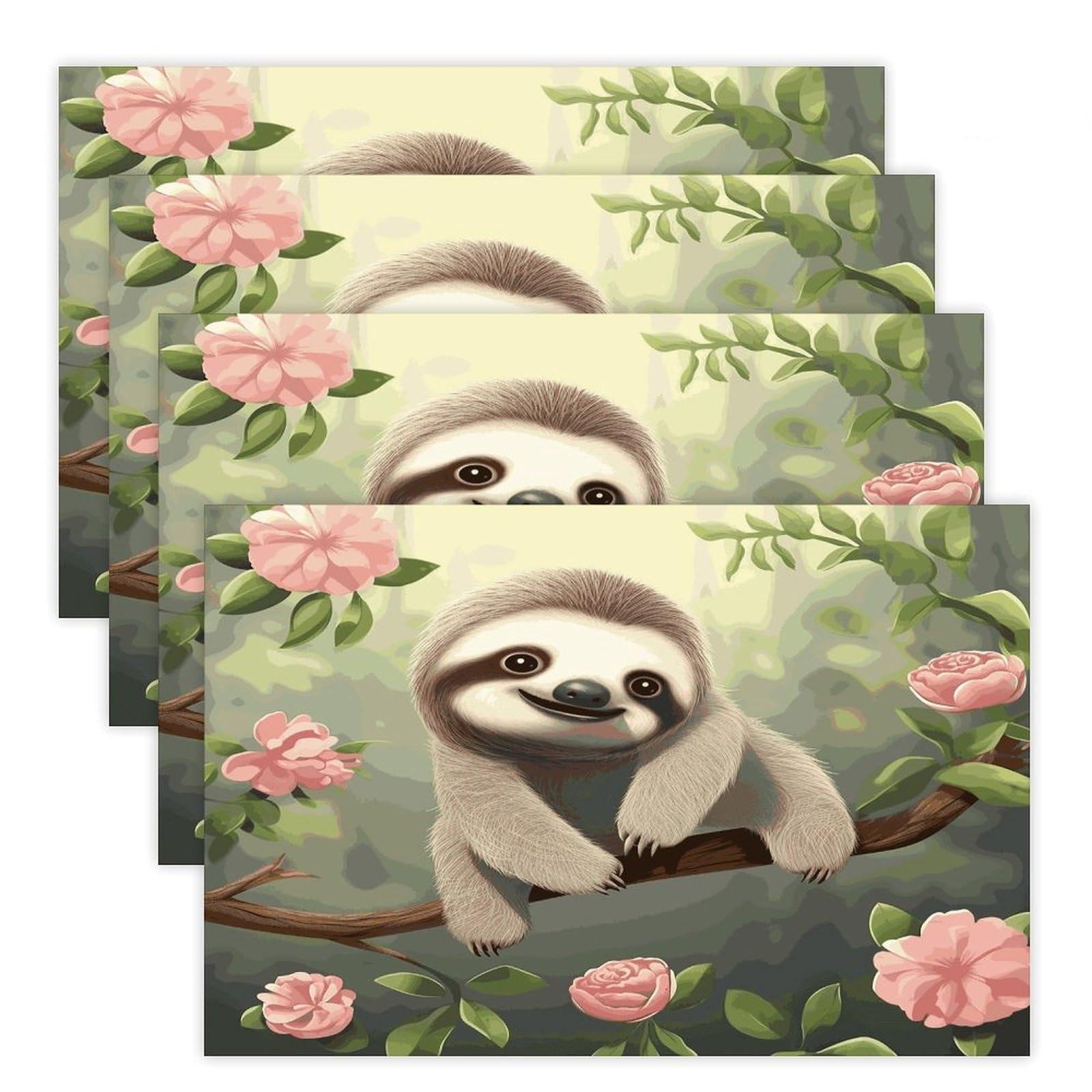 Cute Baby Sloth Placemats Heat-Resistant Washable Place Mats Anti Slip Dining Table Place Mats Wipeable Dining Table Mats Kitchen Decoration Placemats 17.7’’×11.8’’