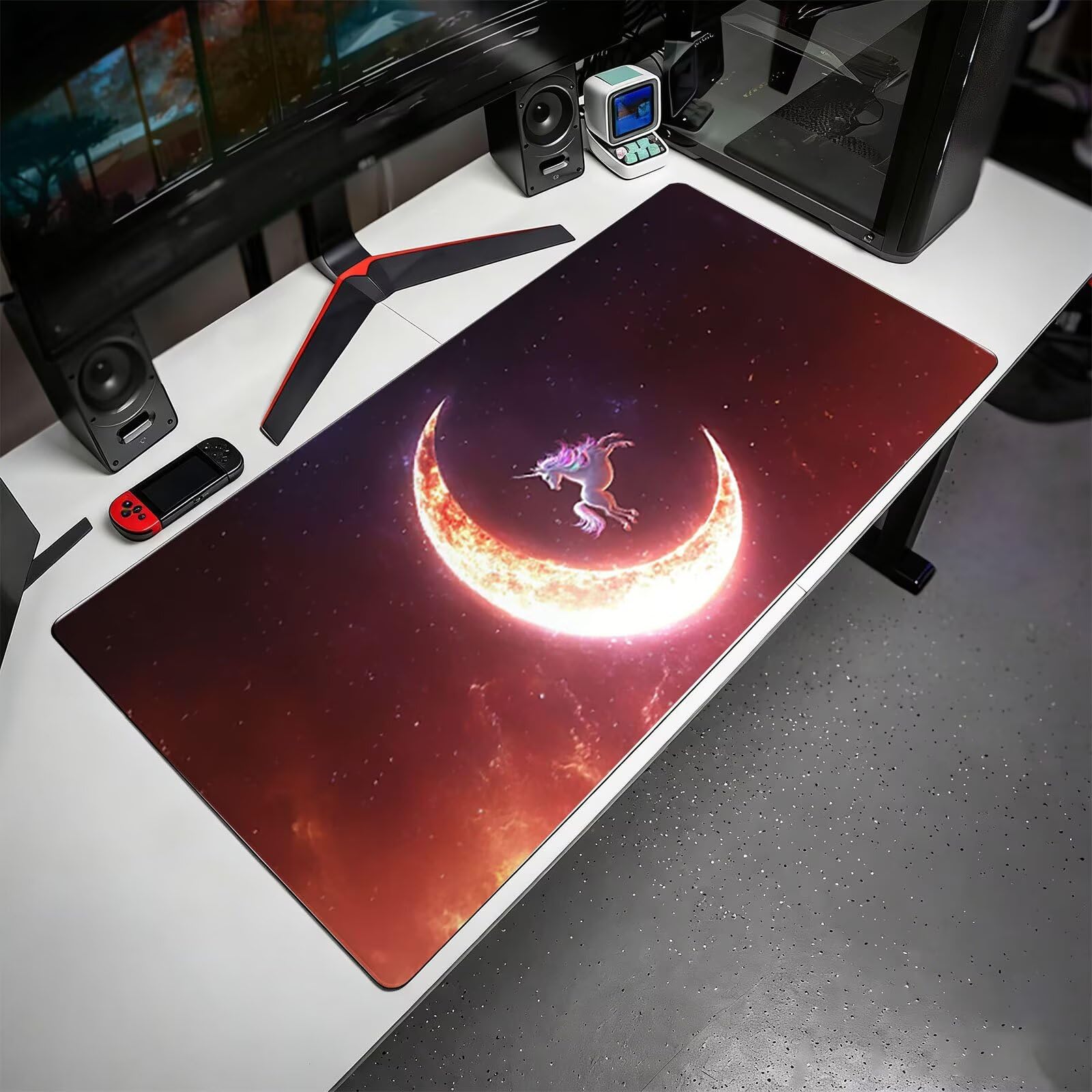 Tappetino Mouse XXL, 70x140cmx3mm Mouse Pad Impermeabile Grand, Gaming Tappetino Per Mouse, Base Antiscivolo in Gomma, Accessori Scrivania, Ufficio Accessori, Cavallo Bianco Luna JX6B-13