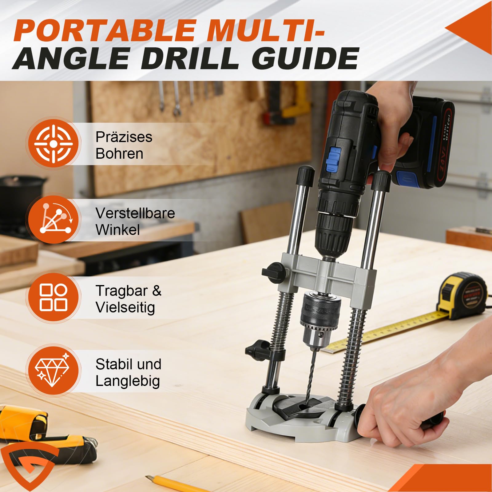 GEARMONSTER Soporte para taladro con portabrocas, soporte de taladro móvil, portabrocas compatible con brocas de 1,5 – 13 mm, guía de perforación portátil para perforación precisa