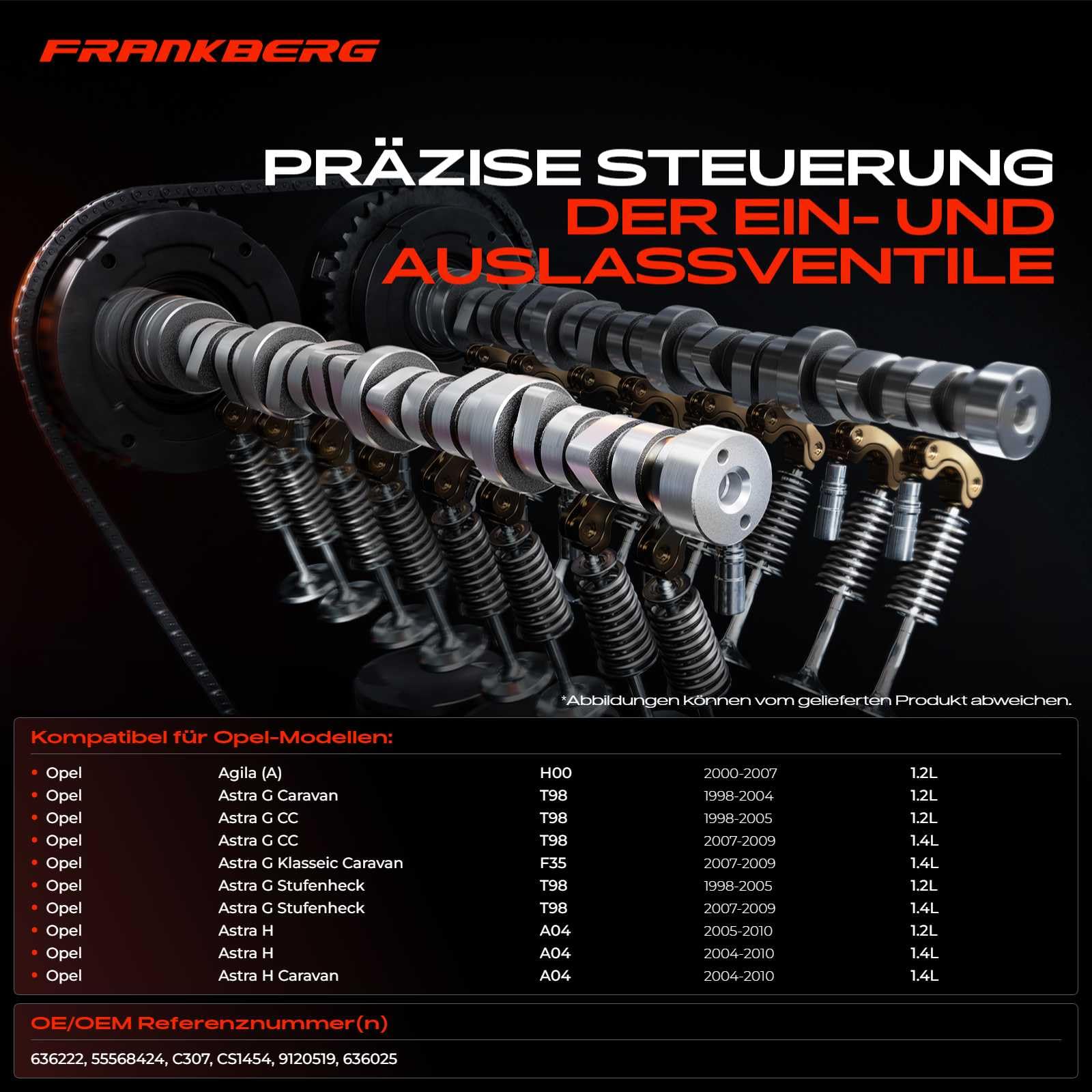 Frankberg 1x Nockenwelle Kompatibel mit Astra H Caravan L35 1.4L 2004-2010 Astra Klasseic Caravan A04 1.4L 2009-Heute Corsa B 73 78 79 1.2L 1998-2000 Wagon R Schrägheck 1.2L 2004-2005