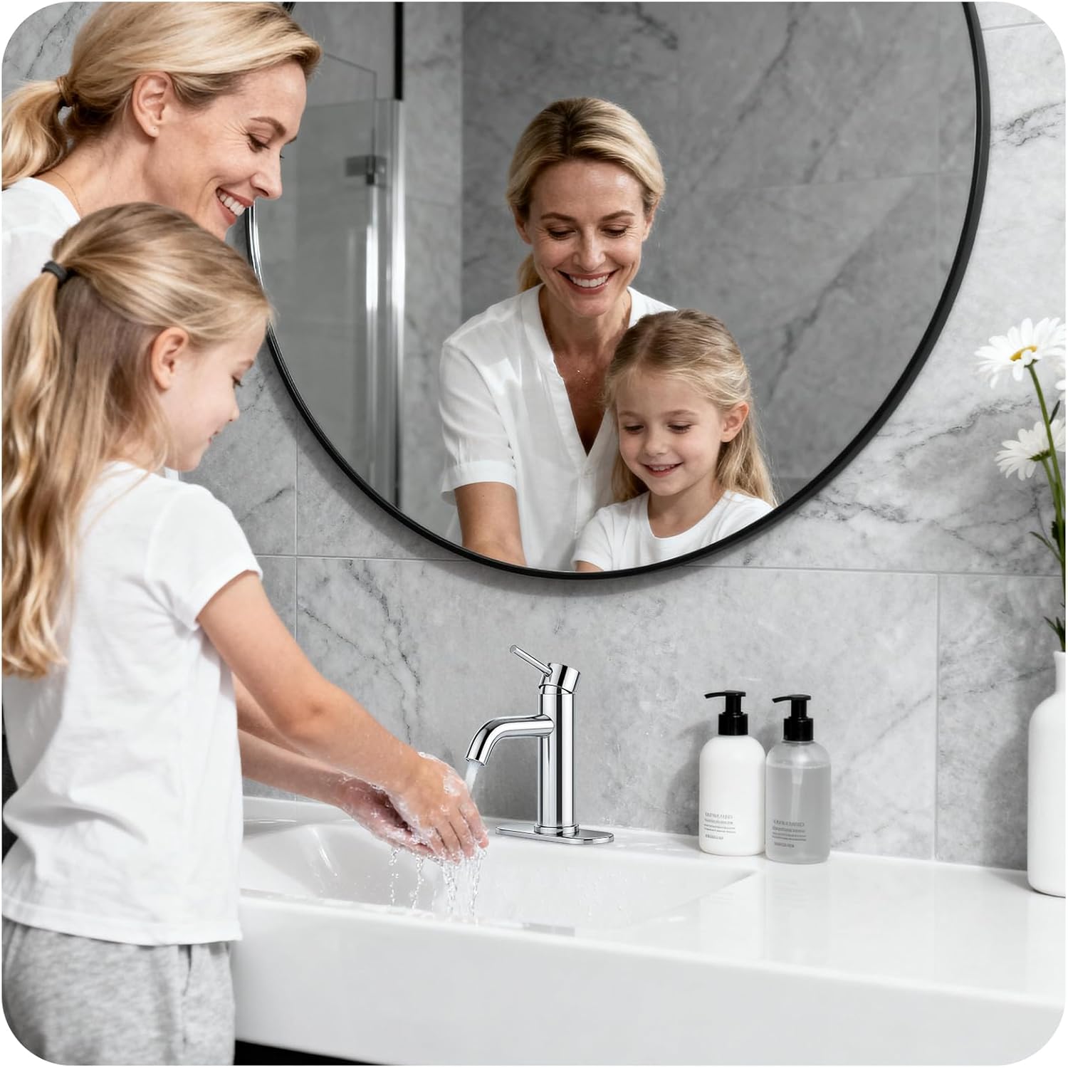 Bathroom Faucets Chrome Bathroom Sink Faucet Modern Single Handle Bathroom Faucet for 1 or 3 Hole Mxier Tap Washbasin Faucet with Deck, Pop-up Drain and Supply Hoses