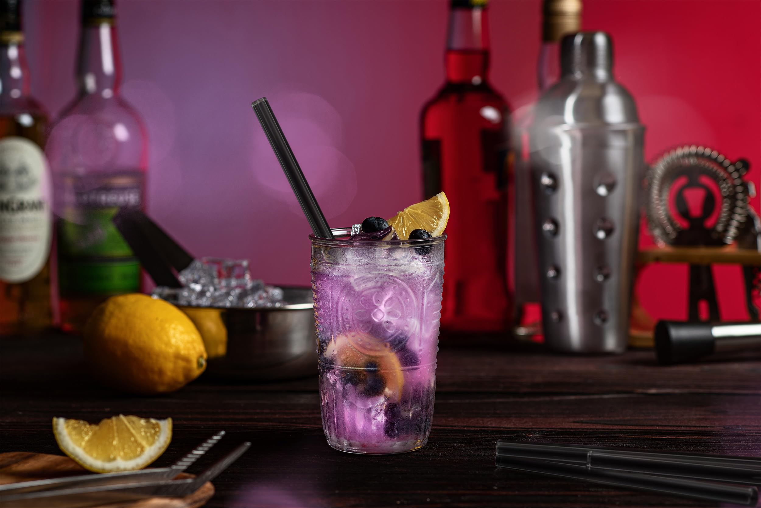 HALM Schwarze Glas Strohhalme Wiederverwendbar Trinkhalm - 50 Stück gerade 20 cm für Gastronomie, Restaurant, Bar, Cafe, Hotel - Spülmaschinenfest - Glastrinkhalme