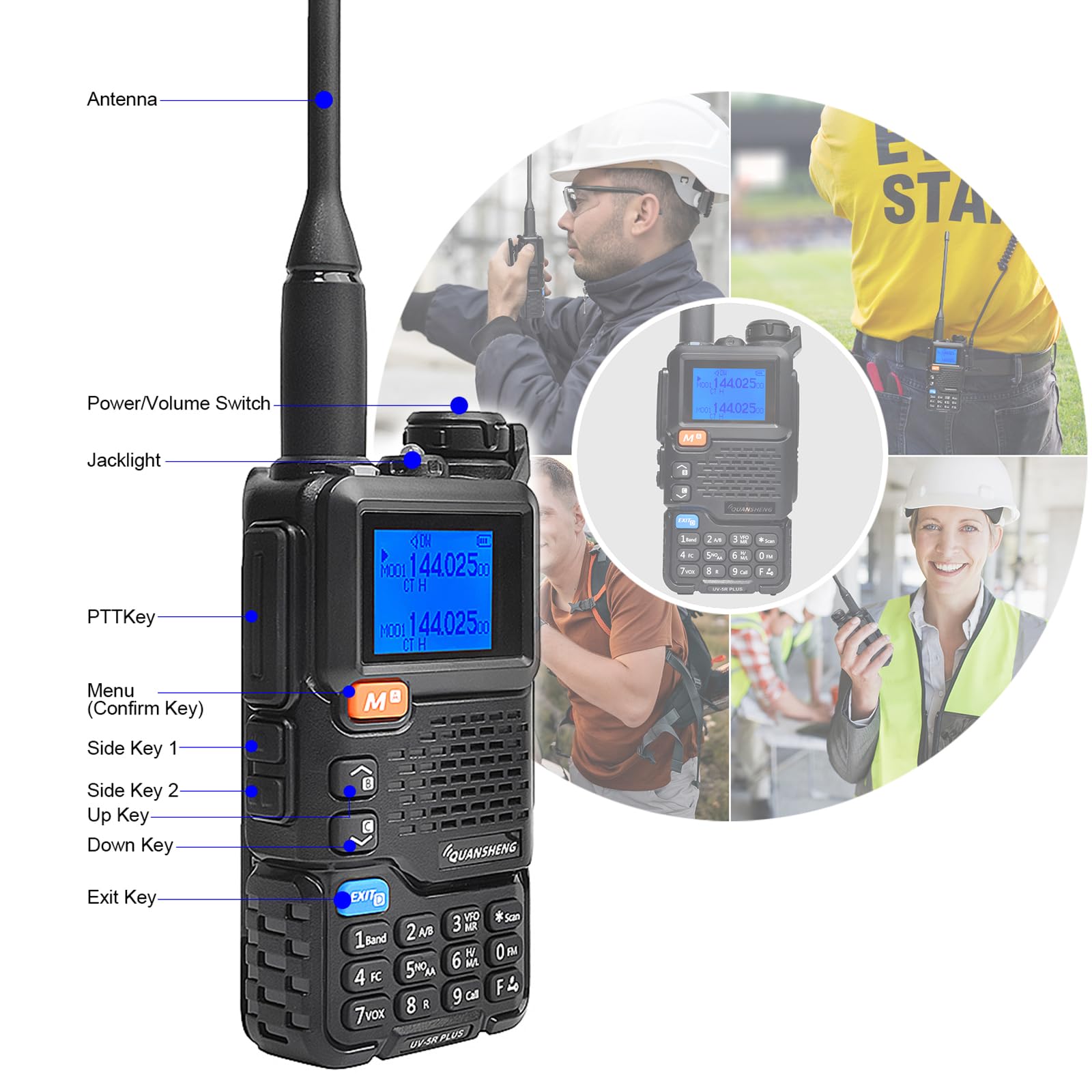 Quansheng UV5R Plus VHF UHF 5W Walkie Talkie Recargador Baterías Recargables Radio bidireccional con auricular para senderismo, camping, viajes