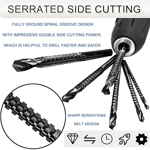 Miniatura 3 de Brocas helicoidales HSS con revestimiento de titanio, 0.118-0.315 in, corte lateral dentado, sierra en espiral, broca de taladro, herramienta para