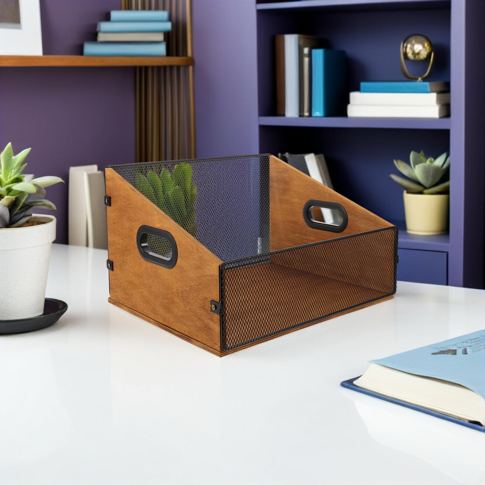 Healeved Contenitore in Legno Rustico per Dischi in Vinile con Manici Cassa Porta Dischi e Organizer per Album Cestino Porta Libri e Riviste da 36X30X215 CM per Uso Domestico e Ufficio