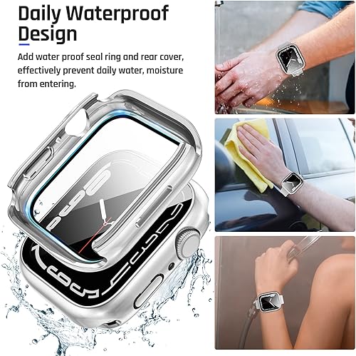 Miniatura 3 de Goton Funda impermeable 2 en 1 para Apple Watch Series 8 y Series 7 de 1.772in, protector de pantalla de vidrio 360, parachoques duro de
