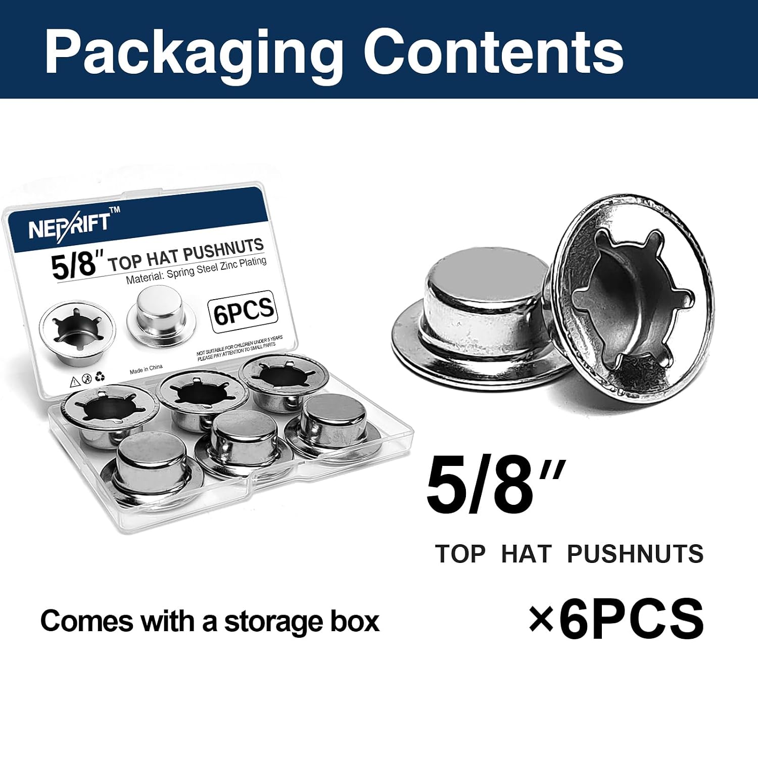 6PCS 5/8" Pushnuts Axle Caps, Spring Steel Push On Fasteners