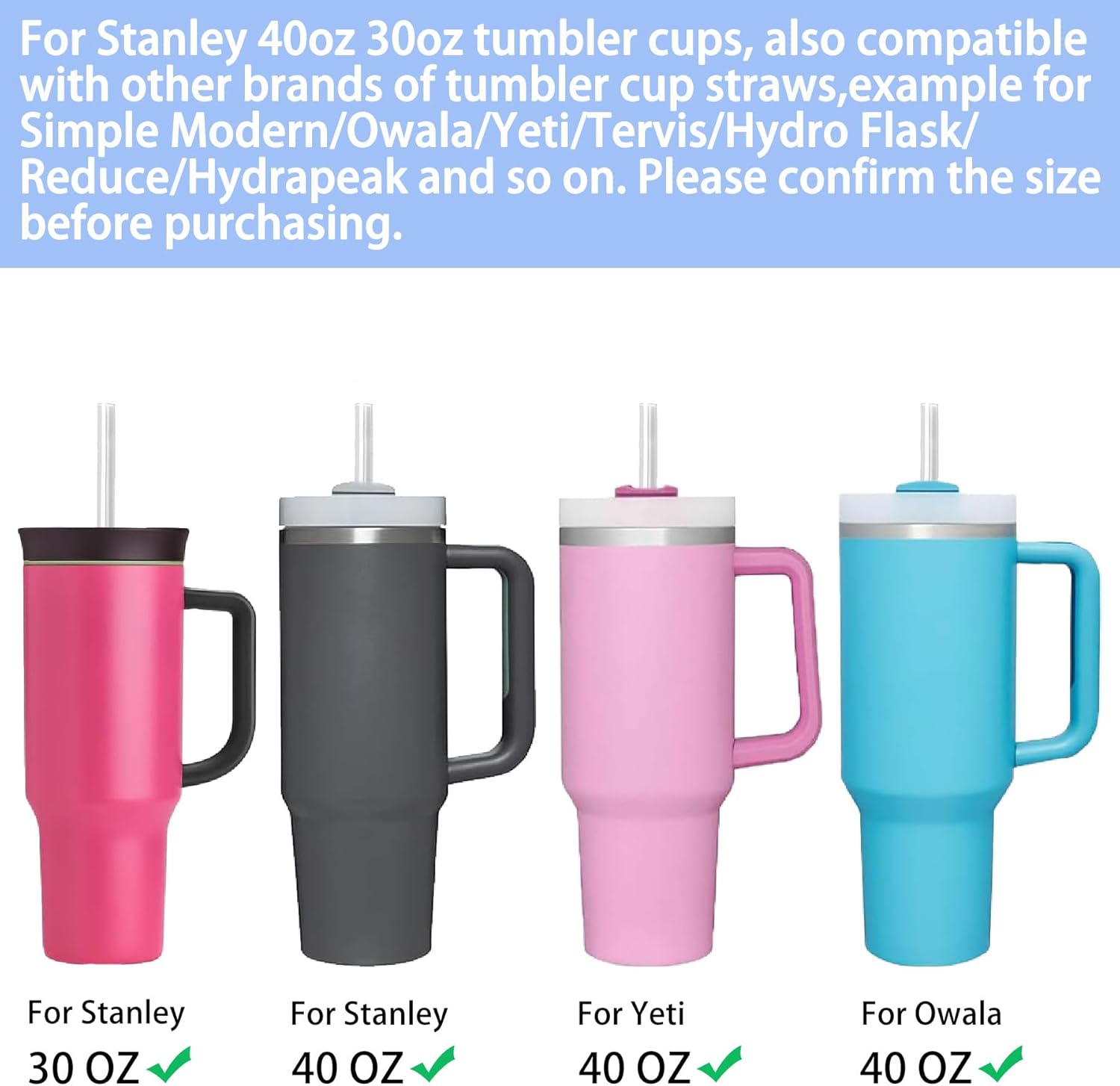 18PCS Replacement Straw Compatible with Stanley 40 oz 64 30 oz Cup Tumbler-Reusable Straws for Stanley 40 oz Tumbler with Handle,Clear Plastic Drinking Straws +2 Cleaning Brush for Stanley Accessories - Image 2