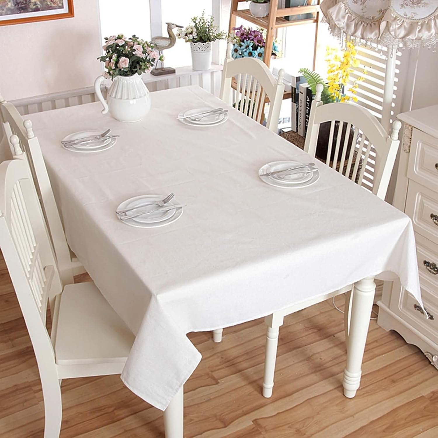 End Table Cloth Rectangular 55 W x 98 L,Table Cloth for Side Table White Solid Color Cotton Coffee Themed Table Cloths
