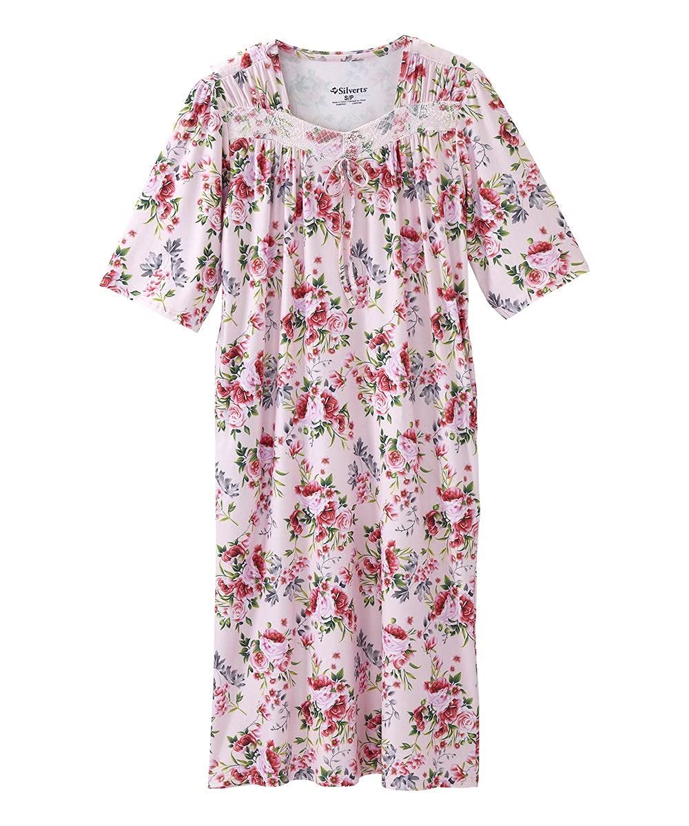 Silvert's Adaptive Clothing & FootwearSilverts Open-Back Hospital Gowns for Women – Comfortable, Easy Dressing for Seniors & Patients - Milk Silk Lace 2/3 Sleeve