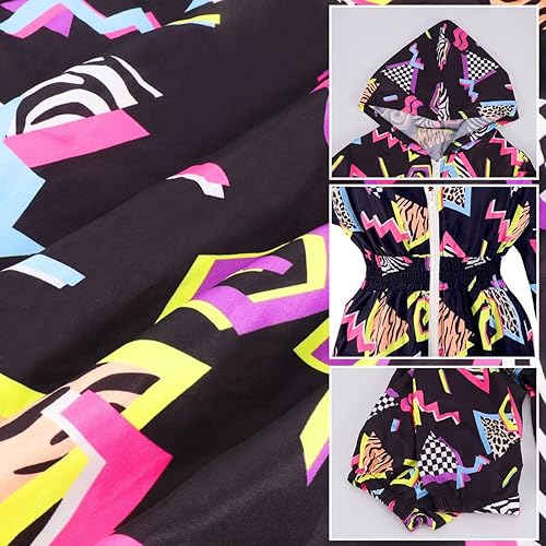 Miniatura 3 de Overol con capucha de los años 80 y 90 para mujer, disfraz de chándal de una pieza, rompevientos, hip hop, fiesta de neón