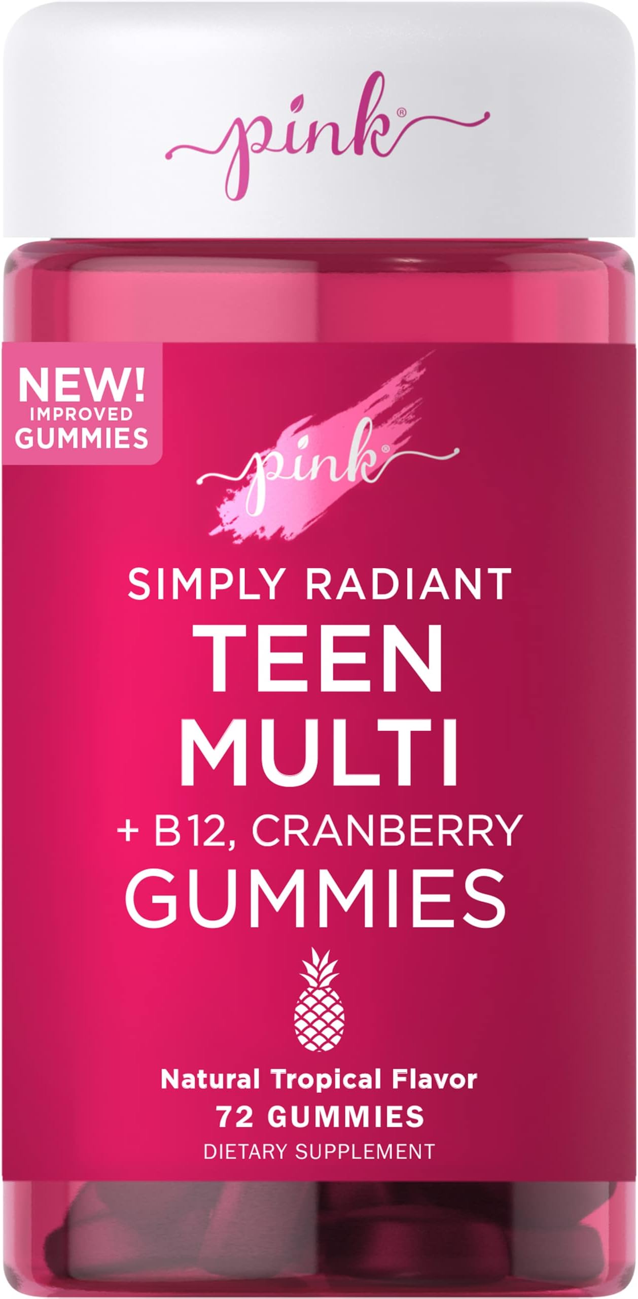 Teen Multivitamin Gummies | 72 Count | Non-GMO & Gluten Free | with B12 and Cranberry | by Pink