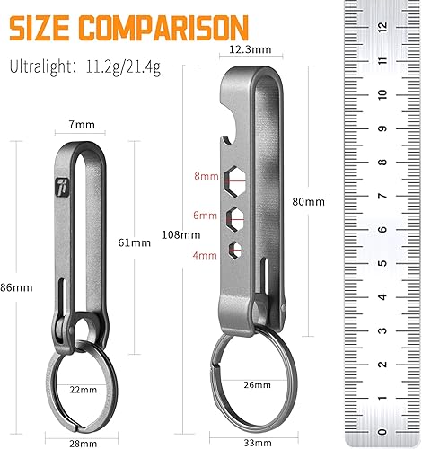 Miniatura 2 de FEGVE Clip para cinturón de titanio, mosquetón con clip para cinturón con llavero de empuje lateral para pantalones y monedero