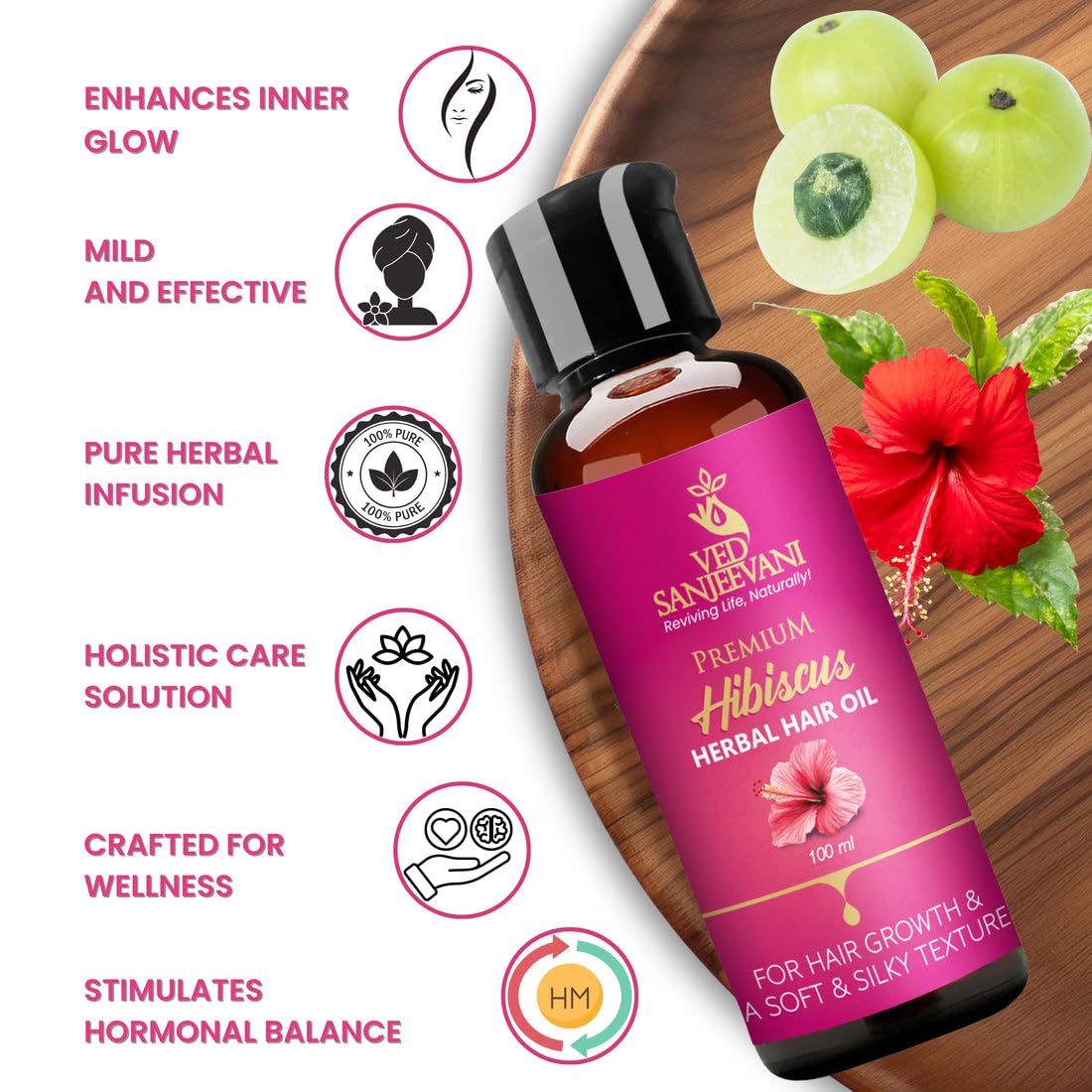 Ved Sanjeevani Hibiscus Herbal Hair Oil | For Hair Revitalization & Nourishment | With Hibiscus & Herbal Oils | 100 ml - Image 3 thumbnail