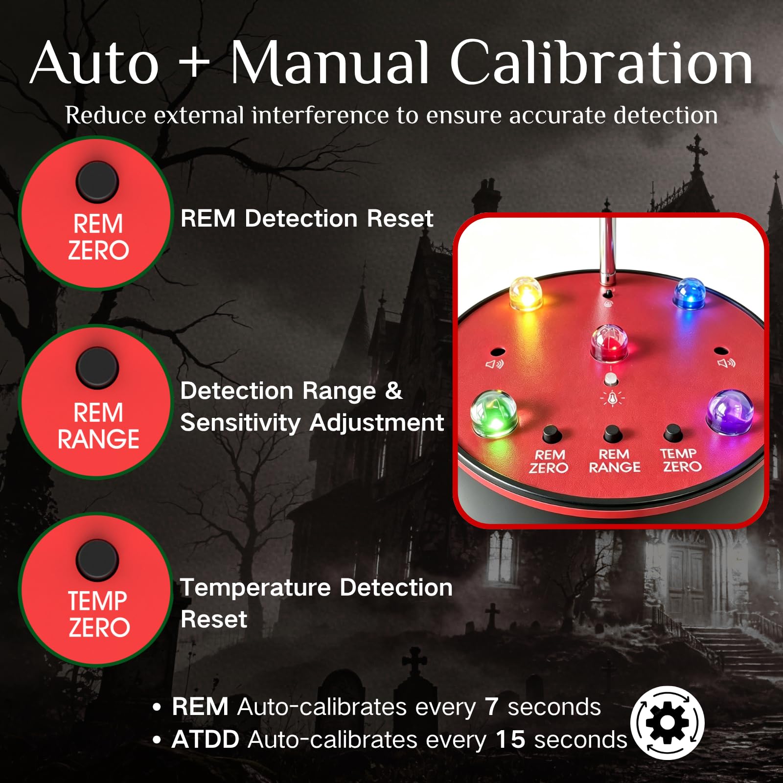 Equipo de caza de fantasmas, vigilancia paranormal mejorada con EMF profesional y detección de desviación de temperatura, antena desmontable, sensibilidad ajustable de 5 niveles con calibración