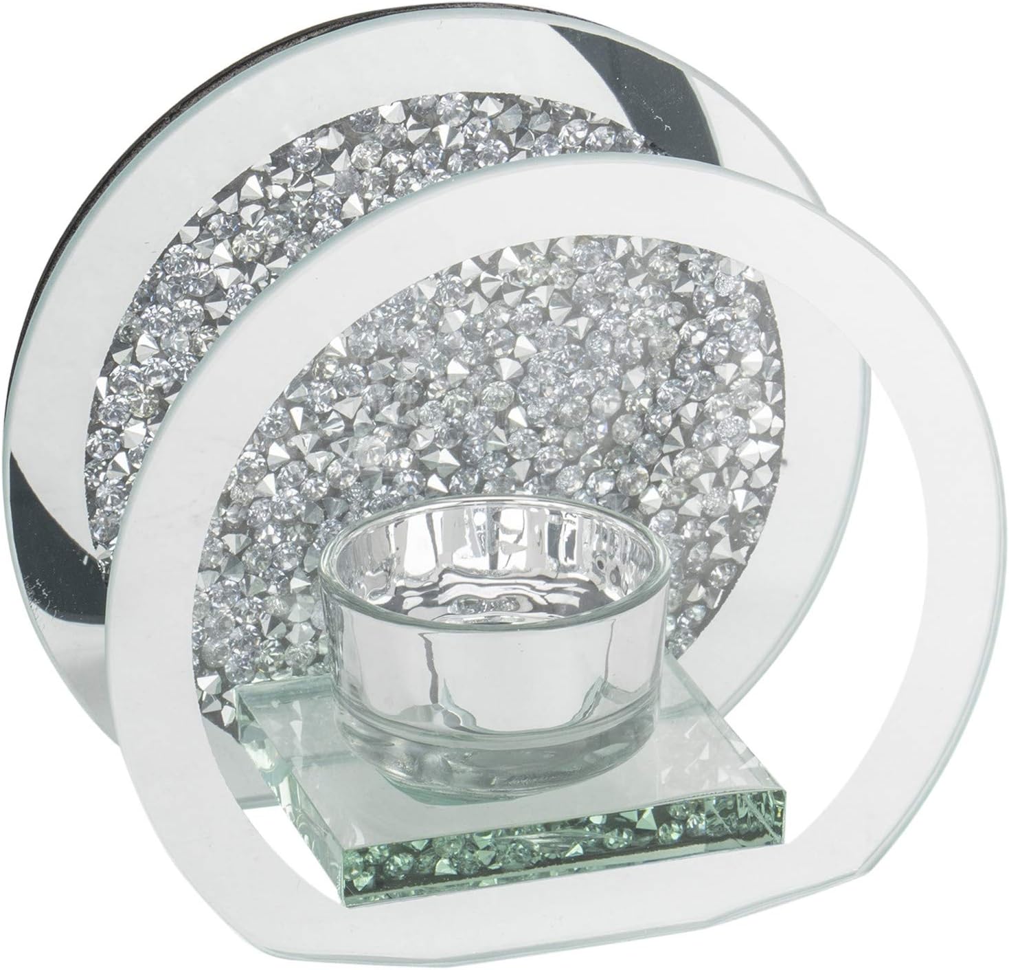 Round Crushed Diamond Tea Light Candle Holder Crystal Sparkle Bling Silver Mirror Glass Candle Holder With Walls