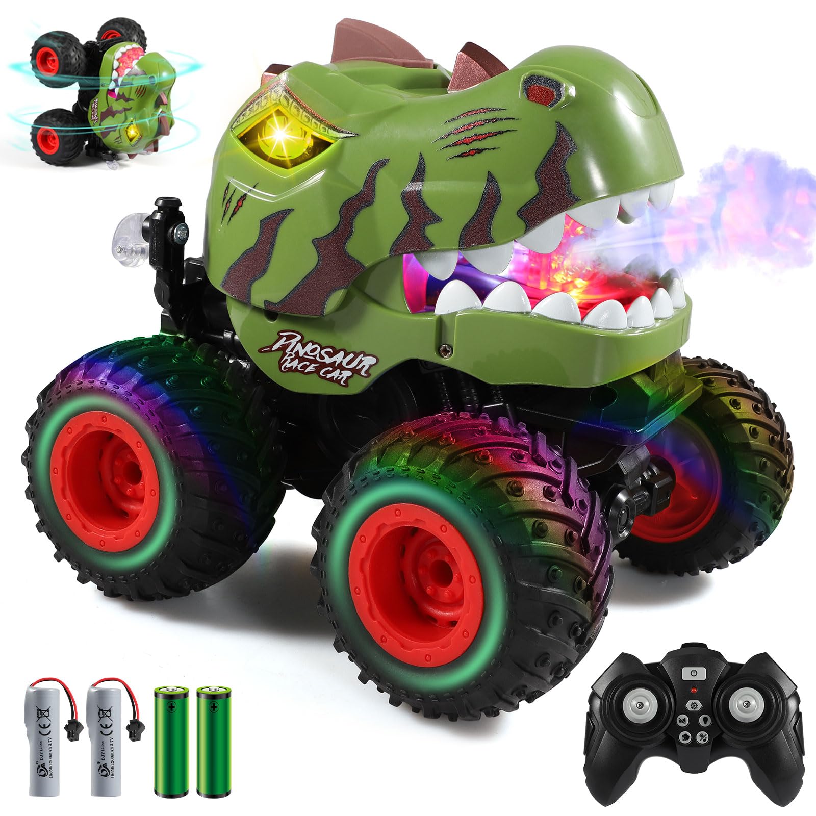 DYODYORC Remote Control Car 2 4Ghz All Terrain Dinosaur Monster Truck Toys RC Truck with Spay Music Stunt