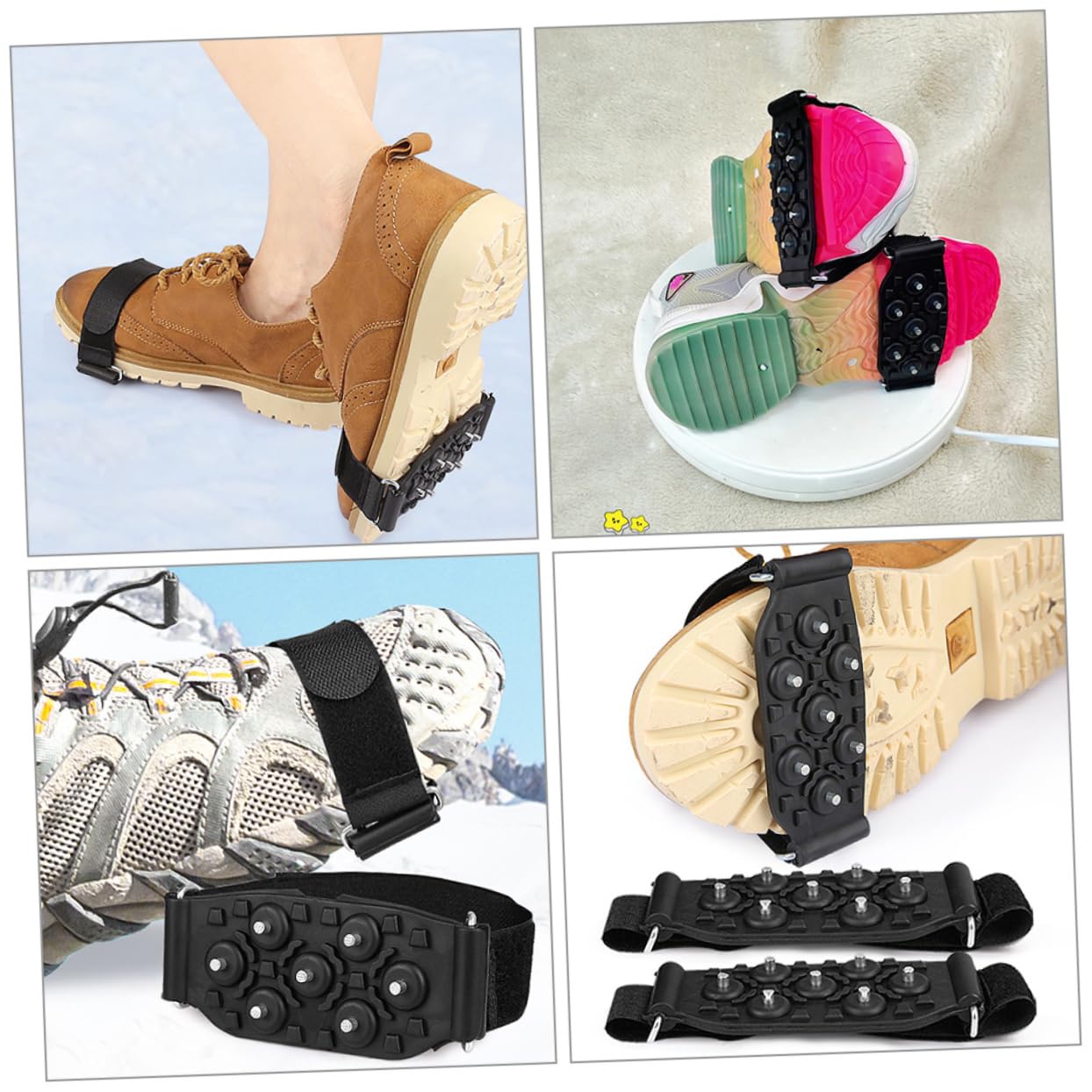 YARNOW Couvre-Chaussures à Crampons Semelles Intérieures à Chaussures Crampons pour Chaussures Talon Bottes De Glace Pêche sur La Glace Poignées Pince Gel Black Acier Au Manganèse