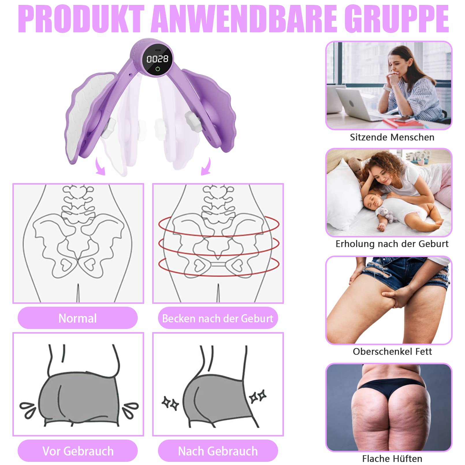 Hip Trainer électrique – 3 Vitesses, écran LCD, Recharge USB, Pour Renforcer Hanches, Fesses Et Périnée
