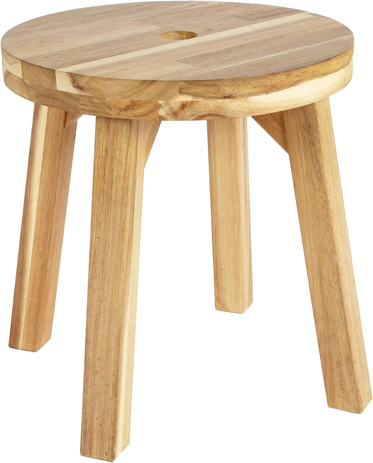 Nakina Stool 12" with Drain Hole – Acacia Wood, Compact & Water-Resistant for Bathroom, Kitchen & Patio 12"-Drain Hole