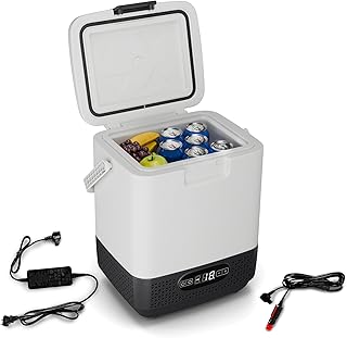 Klarstein SwiftFrost 12L Mobiler Mini-Kühlschrank Mit Großem Fach, LCD-Panel, Starkem Kompressor & Anti-Schock-Technologie - Ideal Als Kühlbox Für Camping, Büro Oder Unterwegs, Weiß