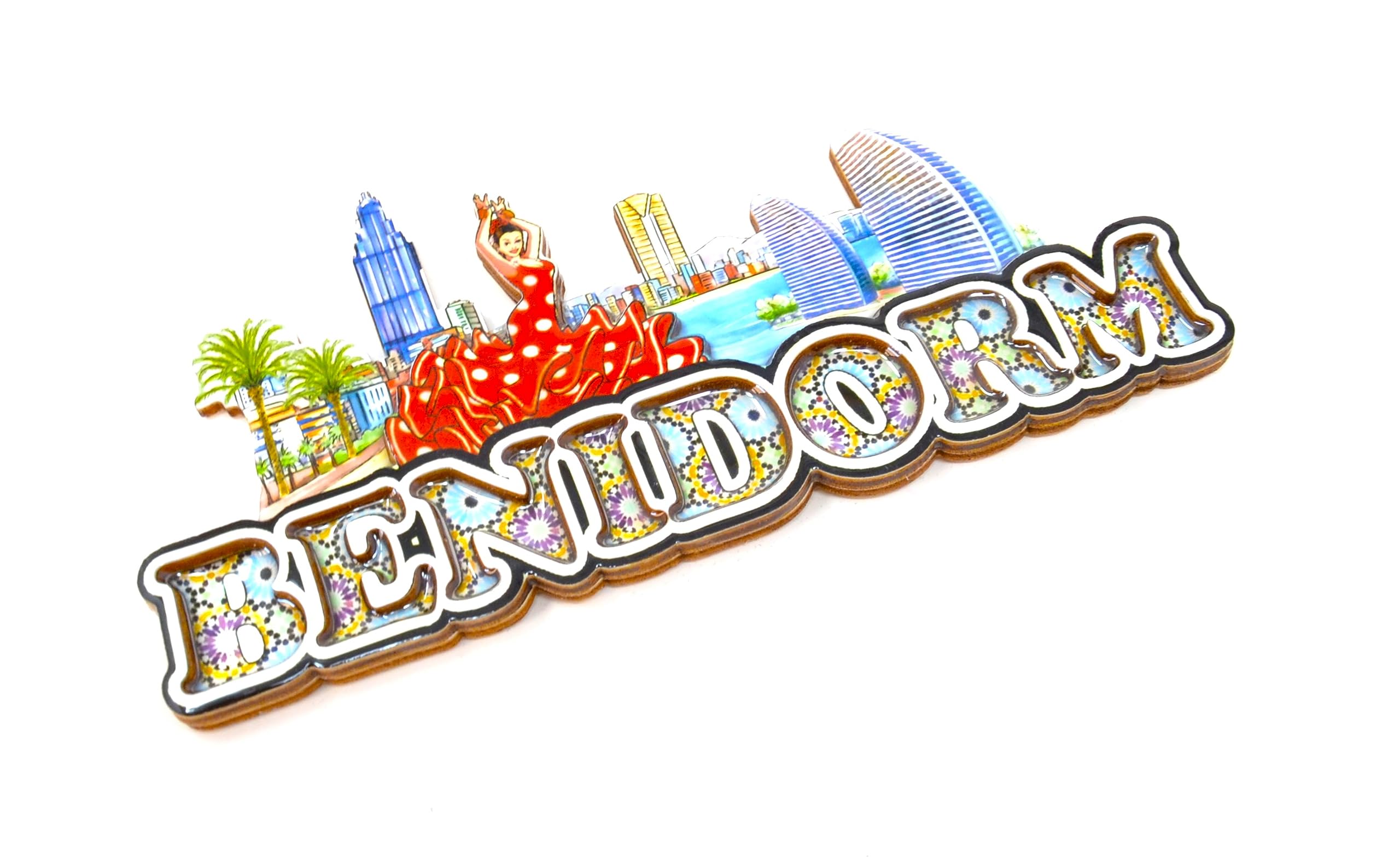 Magnete da frigorifero da 14 cm. Logo Benidorm. Magnete per porta in legno 3D Spagna. spagnolo Fan Sevillana